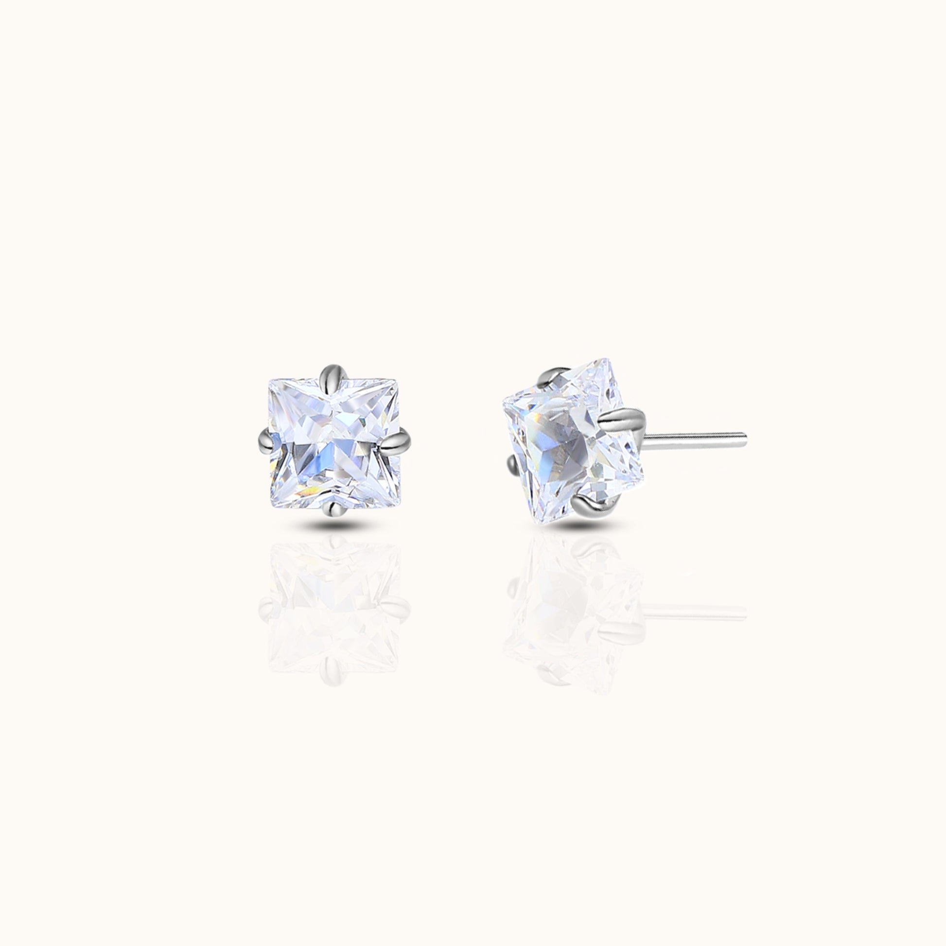 Diamond Shaped Square CZ Threadless Labret Titanium Flat Back Nap Earring by Doviana