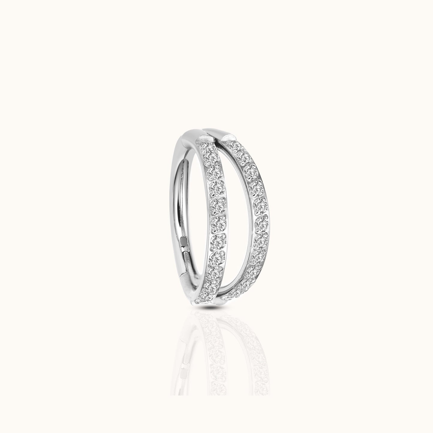 Double Circle CZ Clicker Titanium Silver Hinged Nap Hoop Earring by Doviana