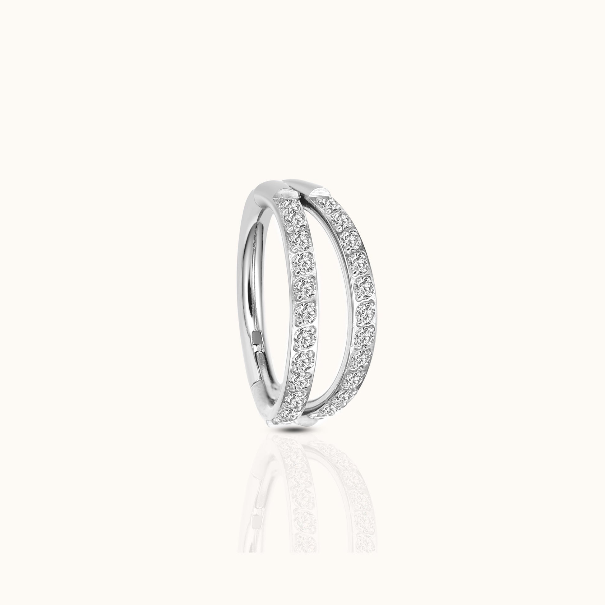Double Circle CZ Clicker Titanium Silver Hinged Nap Hoop Earring by Doviana