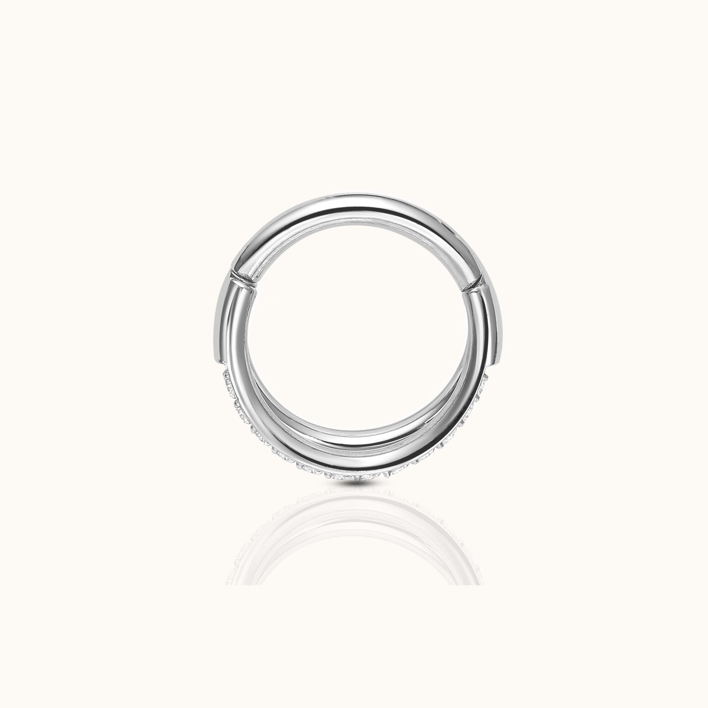 Double Circle CZ Clicker Titanium Silver Hinged Nap Hoop Earring by Doviana