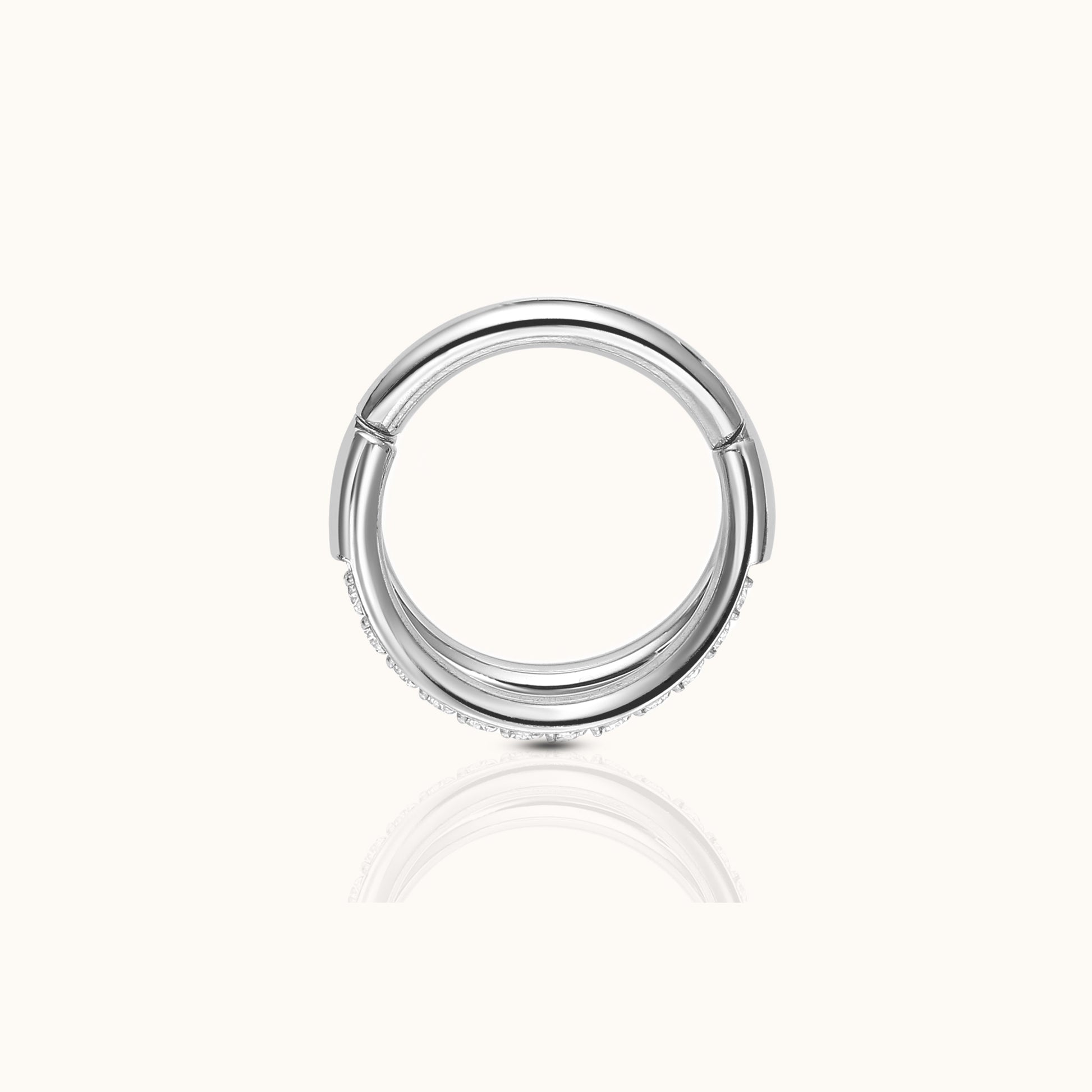 Double Circle CZ Clicker Titanium Silver Hinged Nap Hoop Earring by Doviana