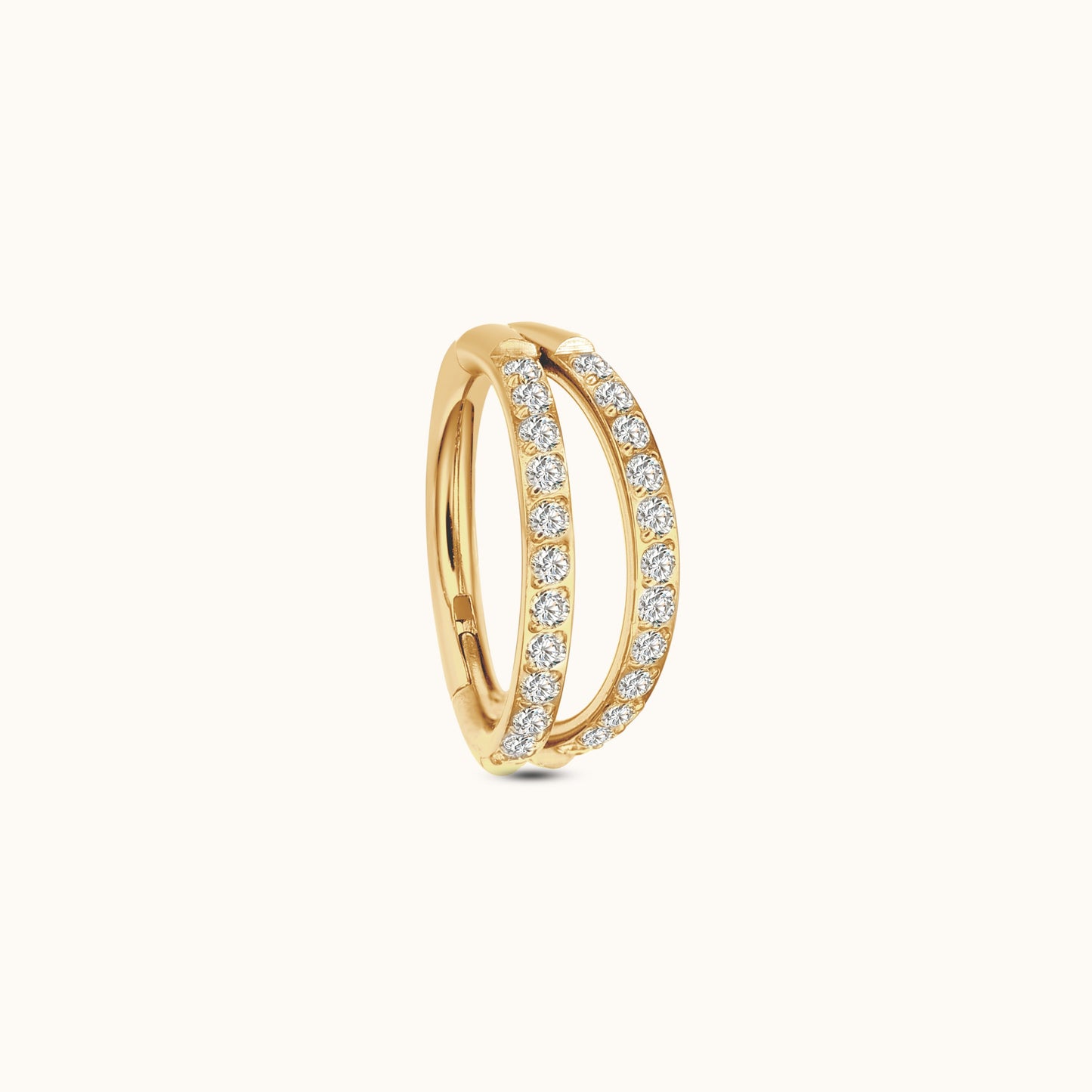Double Circle CZ Clicker Titanium PVD Gold Hinged Nap Hoop Earring by Doviana
