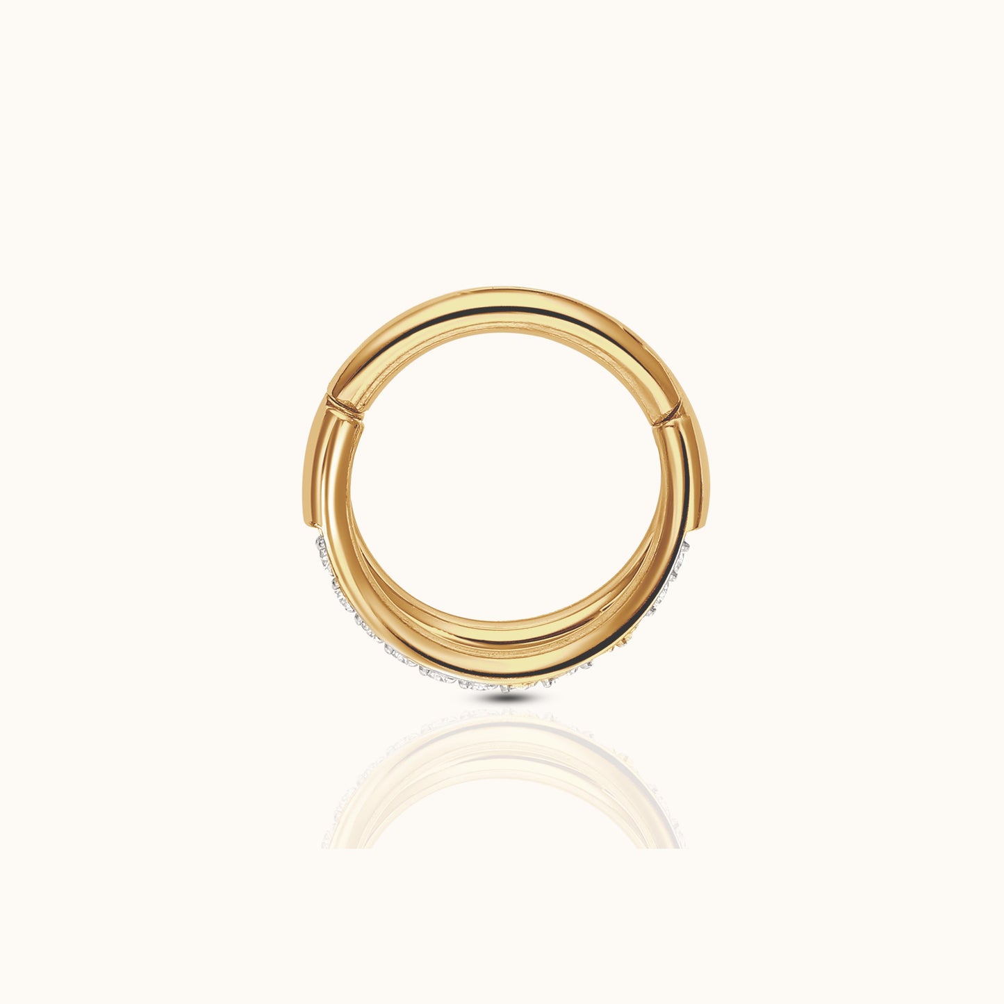 Double Circle CZ Clicker Titanium PVD Gold Hinged Nap Hoop Earring by Doviana
