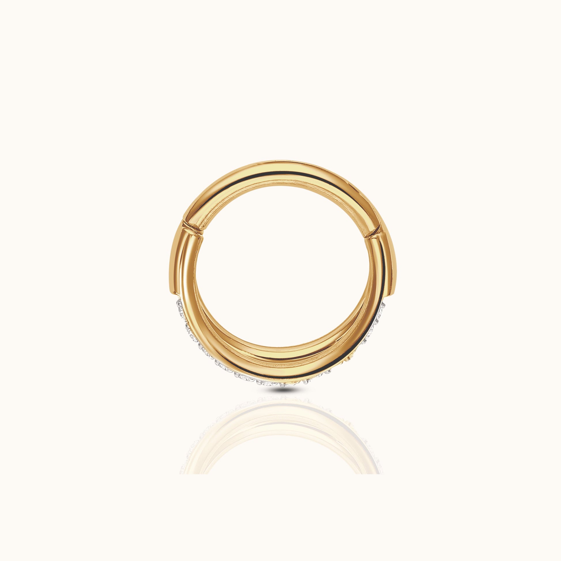 Double Circle CZ Clicker Titanium PVD Gold Hinged Nap Hoop Earring by Doviana
