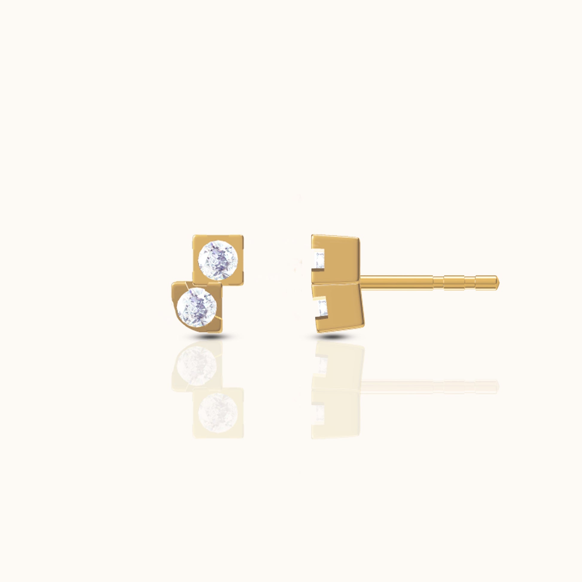 Double Stone Duo CZ Gold Studs by Doviana
