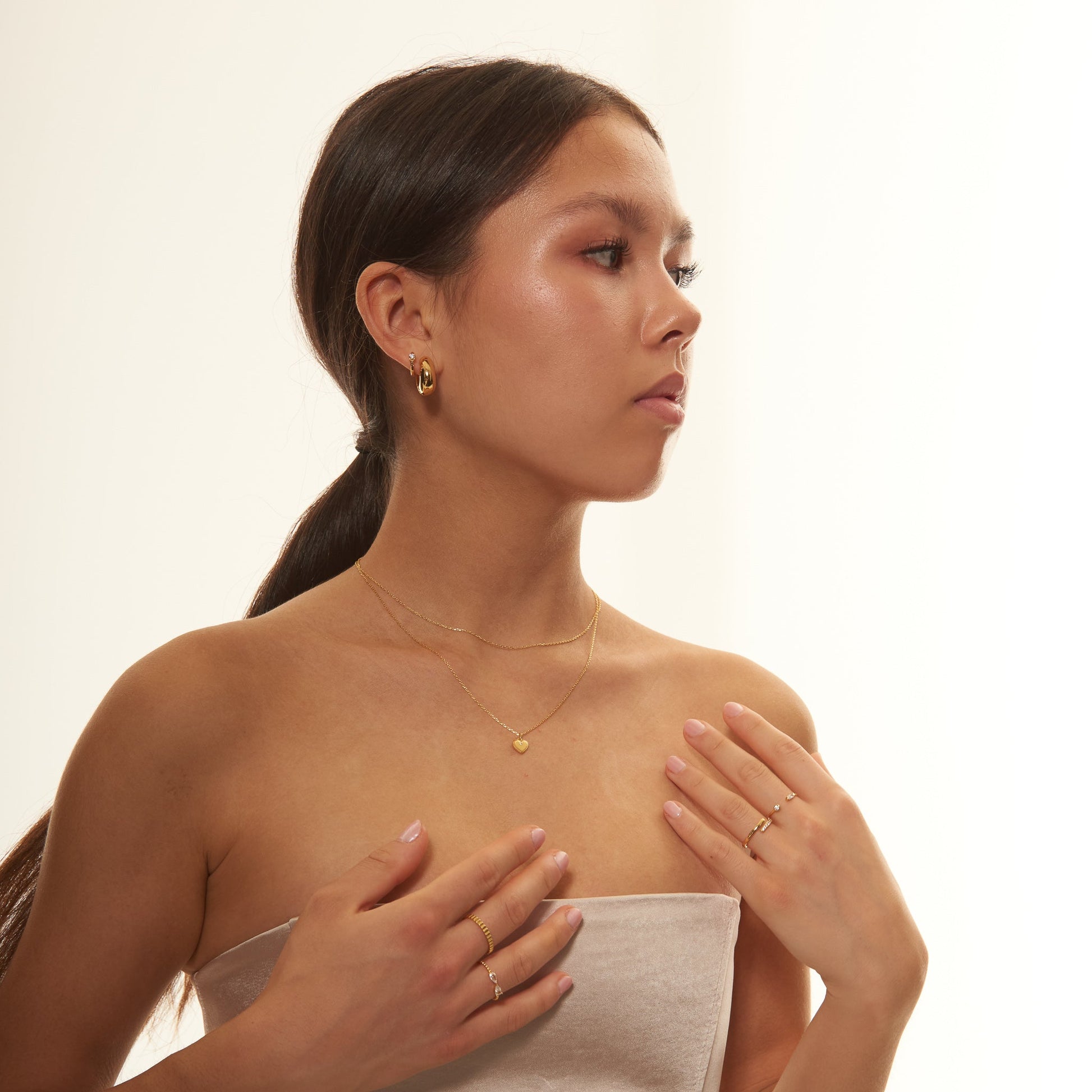 Wide Gold Chubby Statement Large Thick Chunky Huggie Hoops Earrings by Doviana
