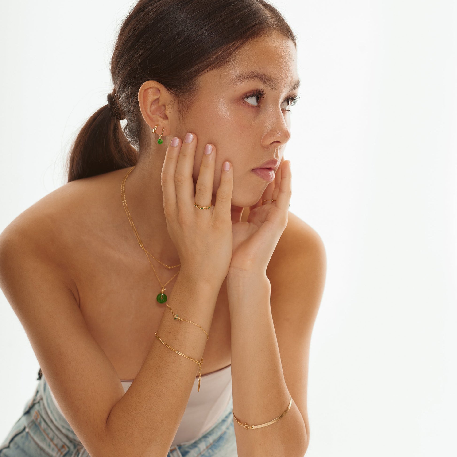 Emerald Green Jade Gold Hoop Earrings Beautiful Green Natural Jade Genuine Real Jade by Doviana