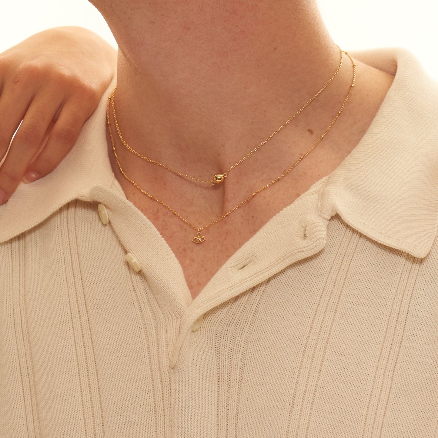 Petite Blue Eye Pendant Gold Stacking Chain Evil Eye Bead Necklace by Doviana