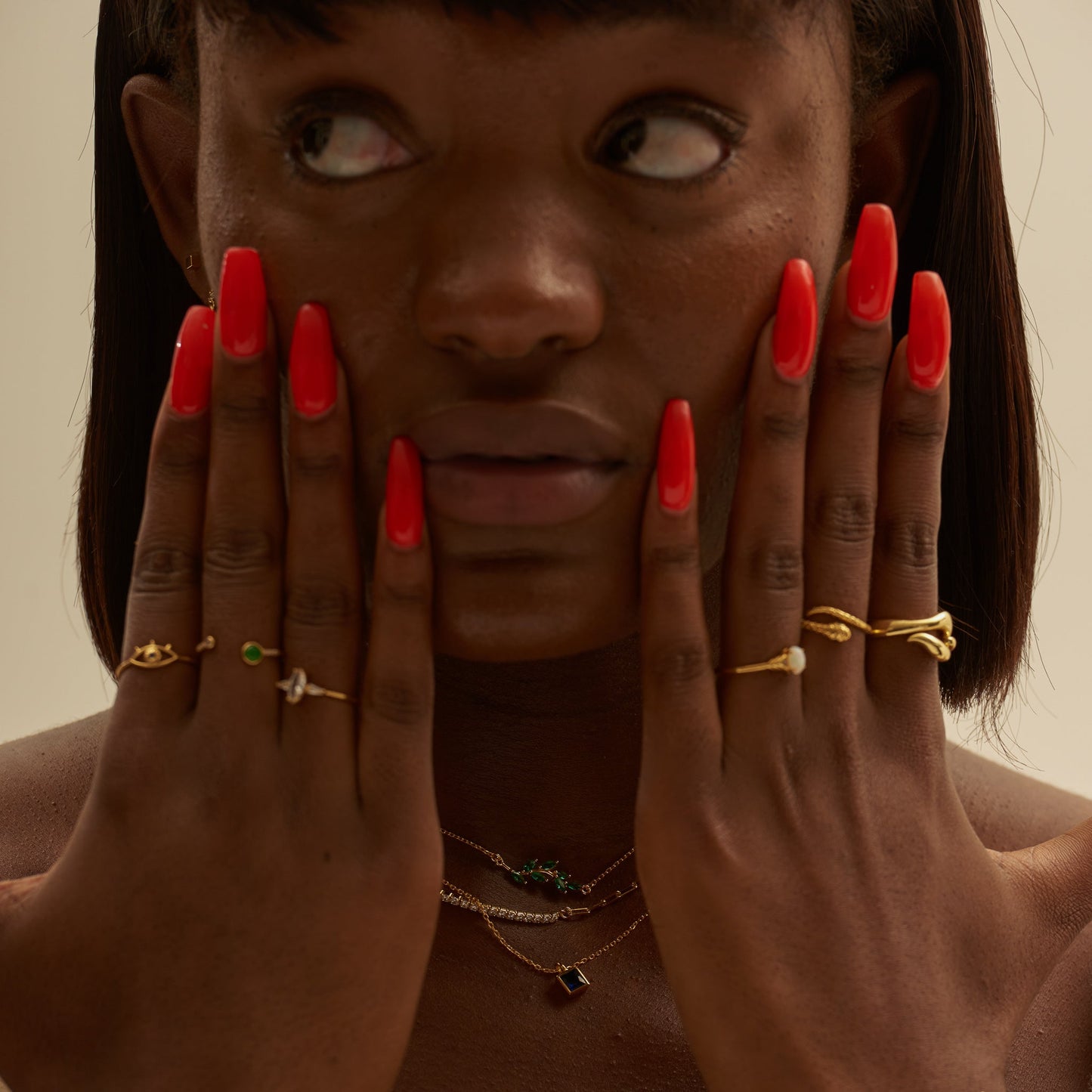 Gold Slim Band Petite Blue Eye Protection Enlightened Evil Eye Ring by Doviana