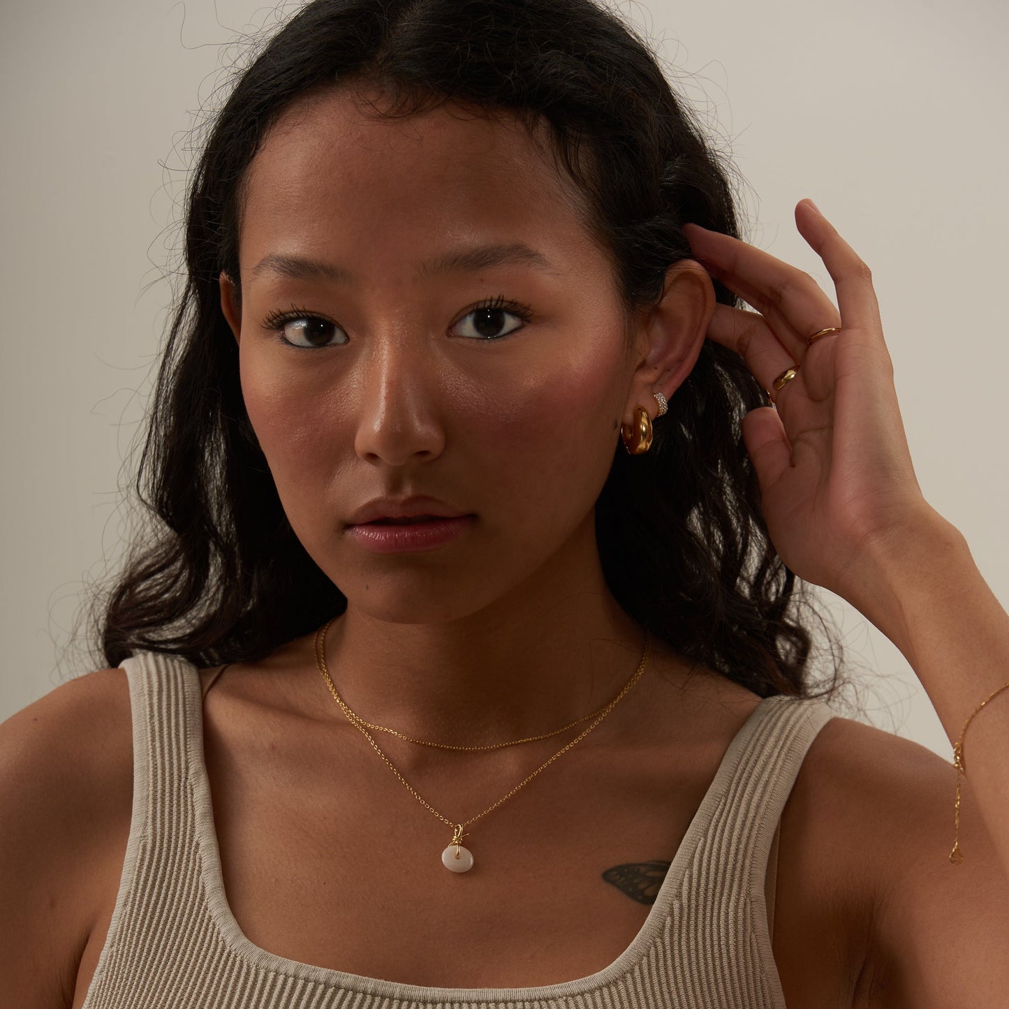 Love Knot Necklace with Beautiful White Jade Natural Genuine Real Jade with Gold Chain by Doviana