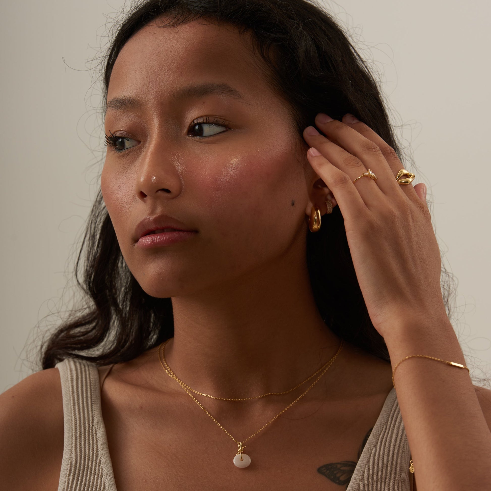 Love Knot Necklace with Beautiful White Jade Natural Genuine Real Jade with Gold Chain by Doviana
