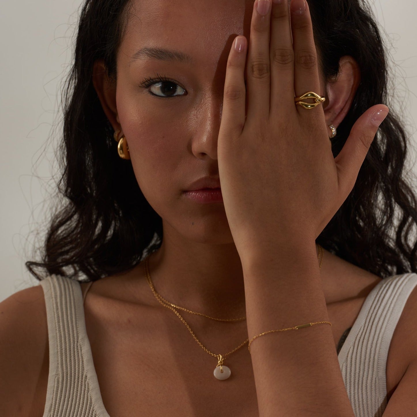 Love Knot Necklace with Beautiful White Jade Natural Genuine Real Jade with Gold Chain by Doviana