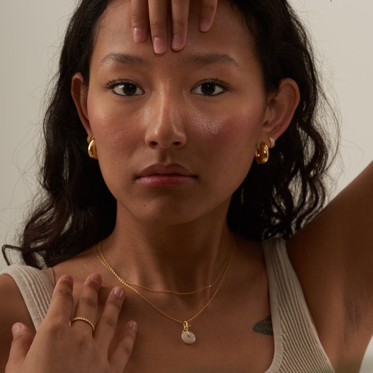 Love Knot Necklace with Beautiful White Jade Natural Genuine Real Jade with Gold Chain by Doviana