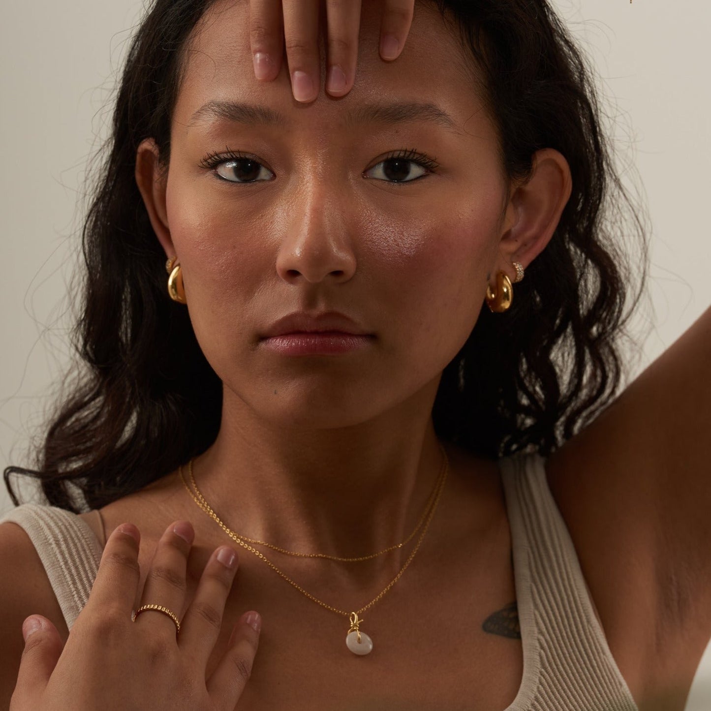 Love Knot Necklace with Beautiful White Jade Natural Genuine Real Jade with Gold Chain by Doviana
