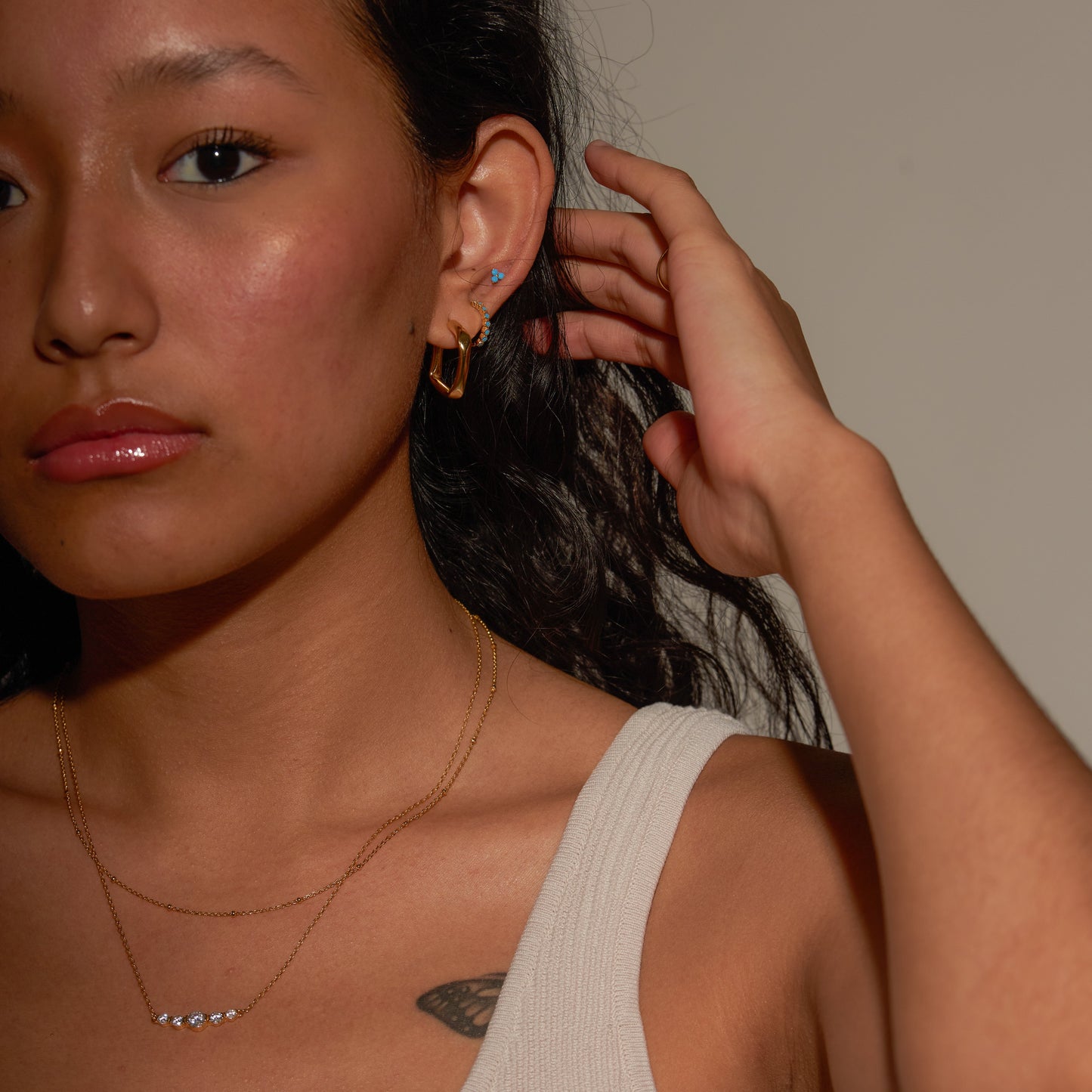 Statement Pendant Gold Round CZ Embellished Bar Necklace by Doviana