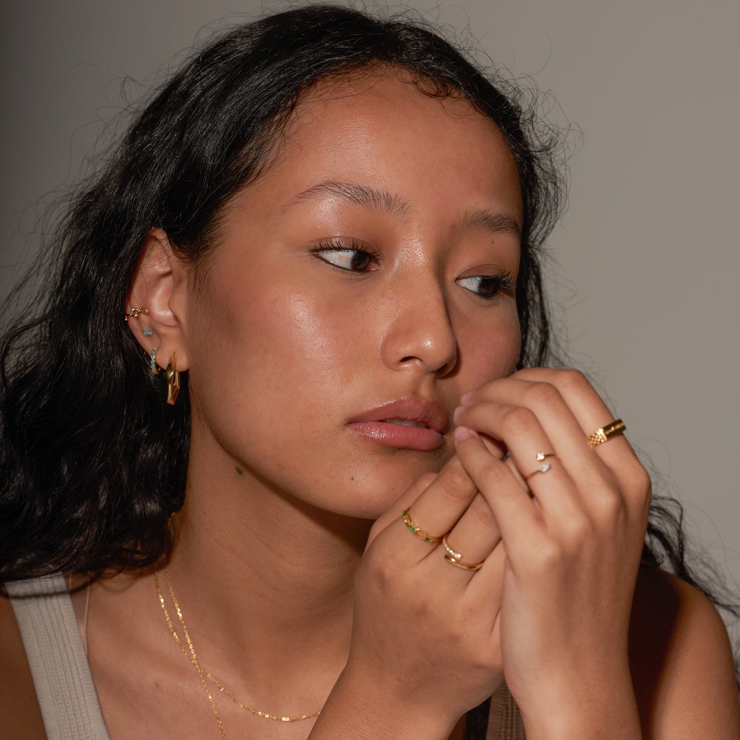 Classic Gold Thick Square Rectangle Large Block Stud Hoop Earrings by Doviana
