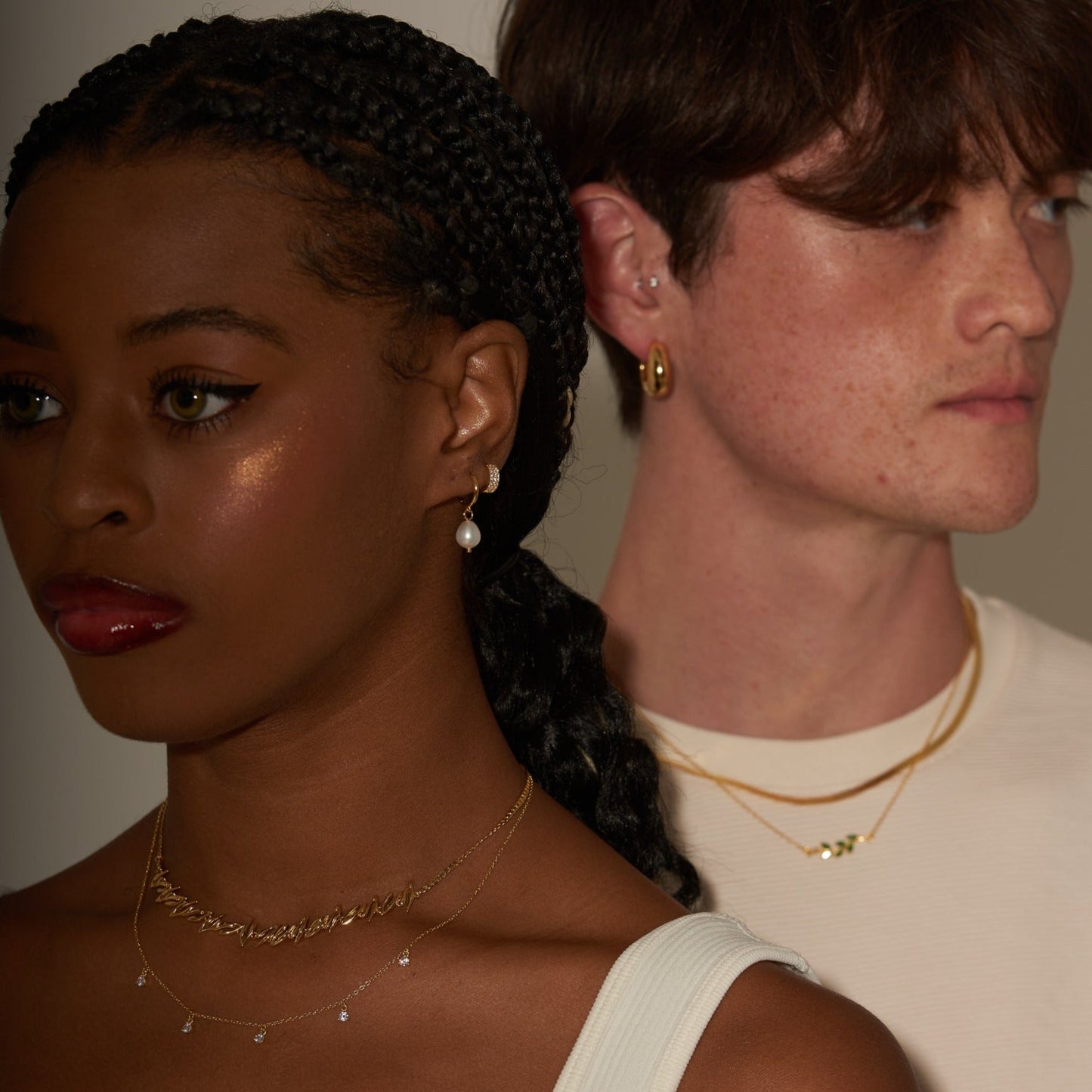 Gold Wide CZ Hoop Earrings Triple Row Pavé Chunky Thick Mini Huggie Hoops by Doviana