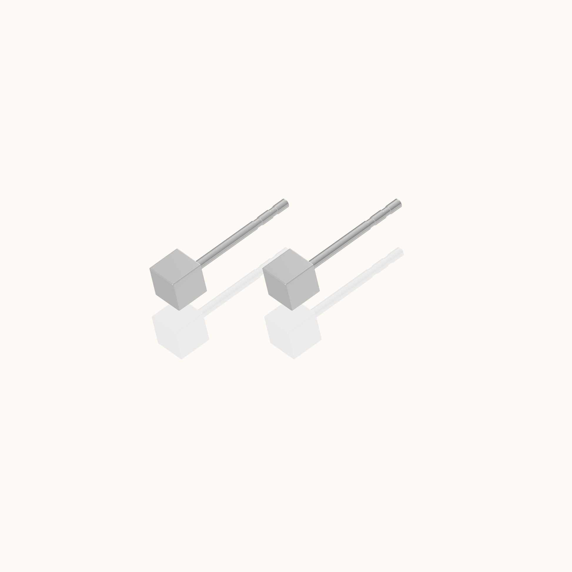 Cube Stud Earrings Mini Petite Pyramid Silver Ice Cube Puffed Square Studs by Doviana