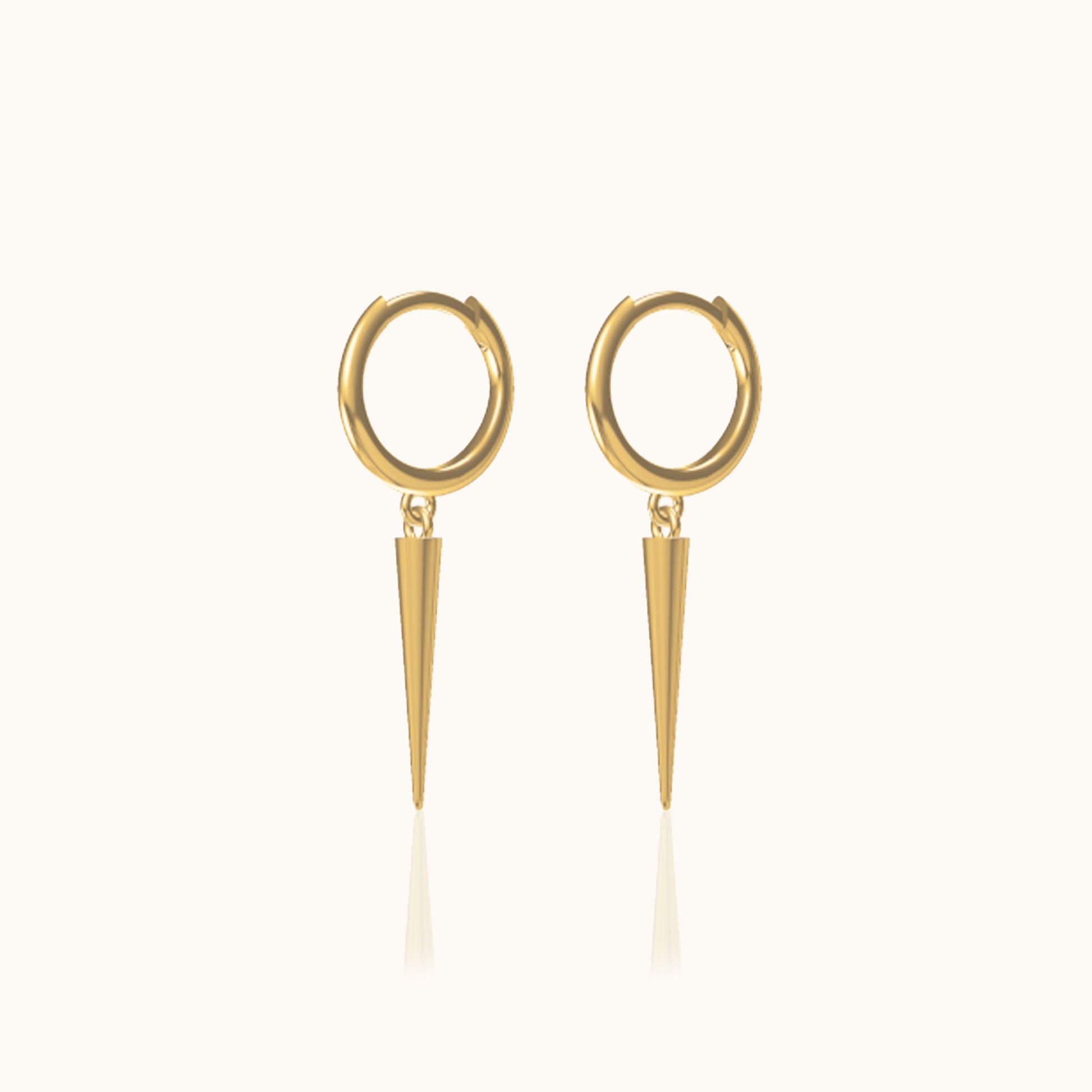 Dangle Drop Tiny Chubby Petite Gold Plain Spikes Huggie Hoop Edgy Spike Earrings by Doviana