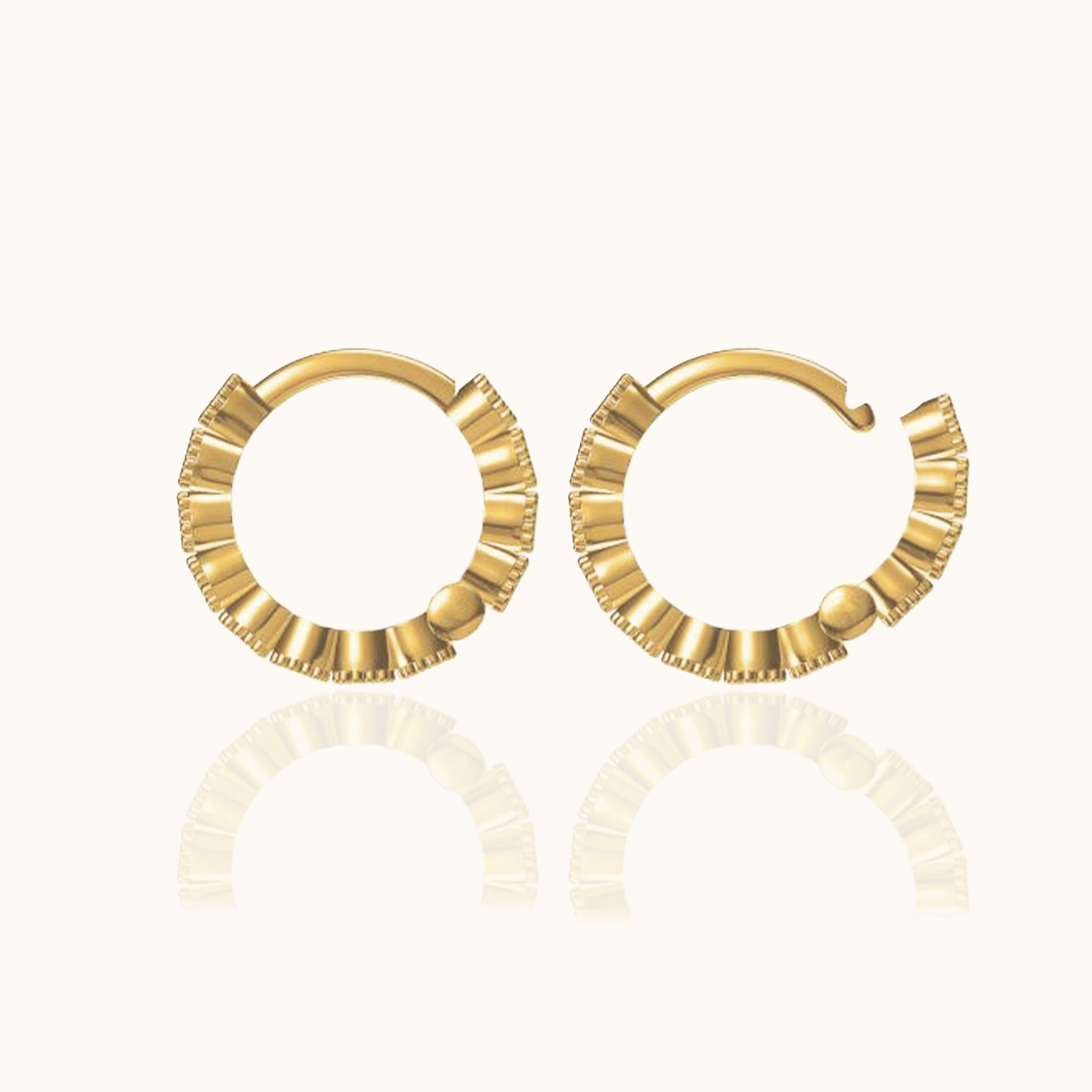 Emerald Green Beaded Gold CZ Huggie Hoops Earrings Size 12mm for Daily Wear by Doviana