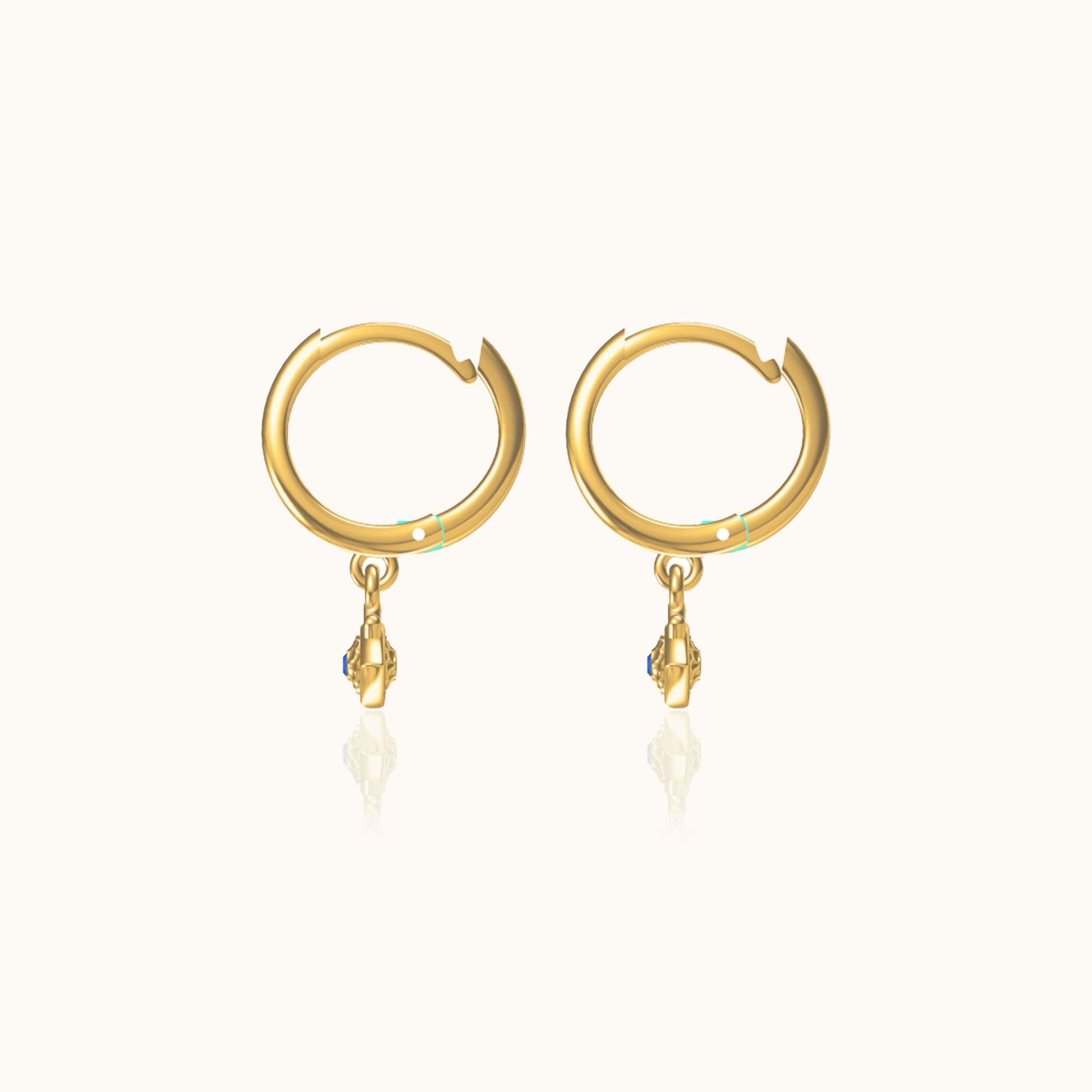 Protector Eyes with Blue Stone Drop Gold Evil Eye Huggie Hoop Earrings by Doviana