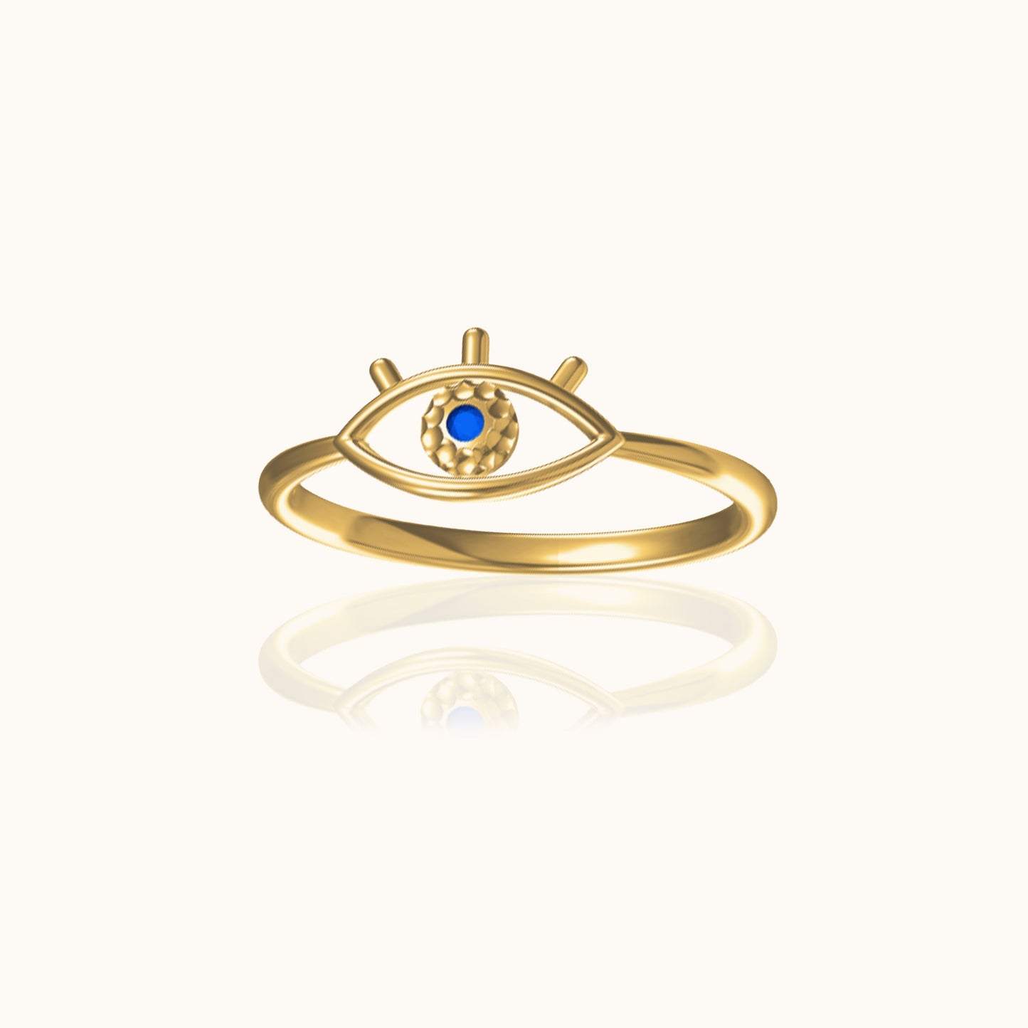Gold Slim Band Petite Blue Eye Protection Enlightened Evil Eye Ring by Doviana