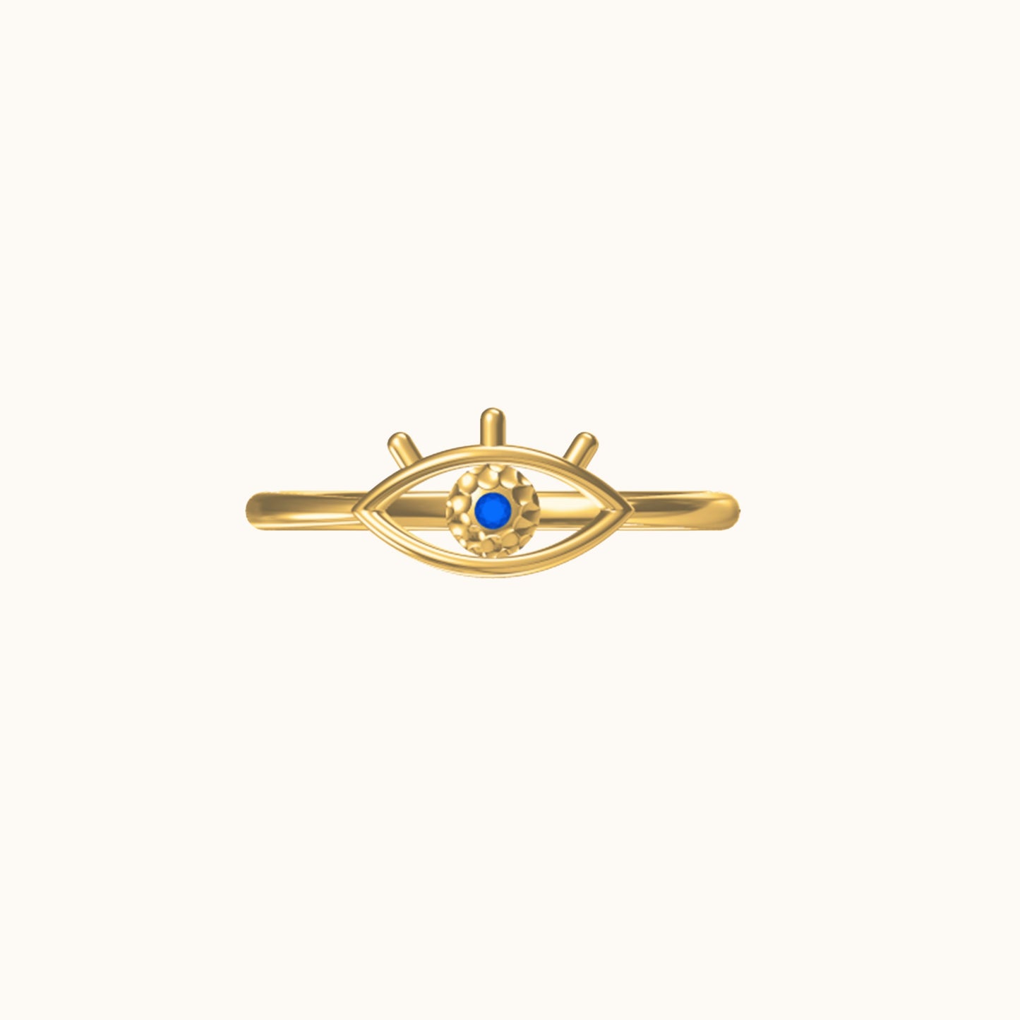Gold Slim Band Petite Blue Eye Protection Enlightened Evil Eye Ring by Doviana