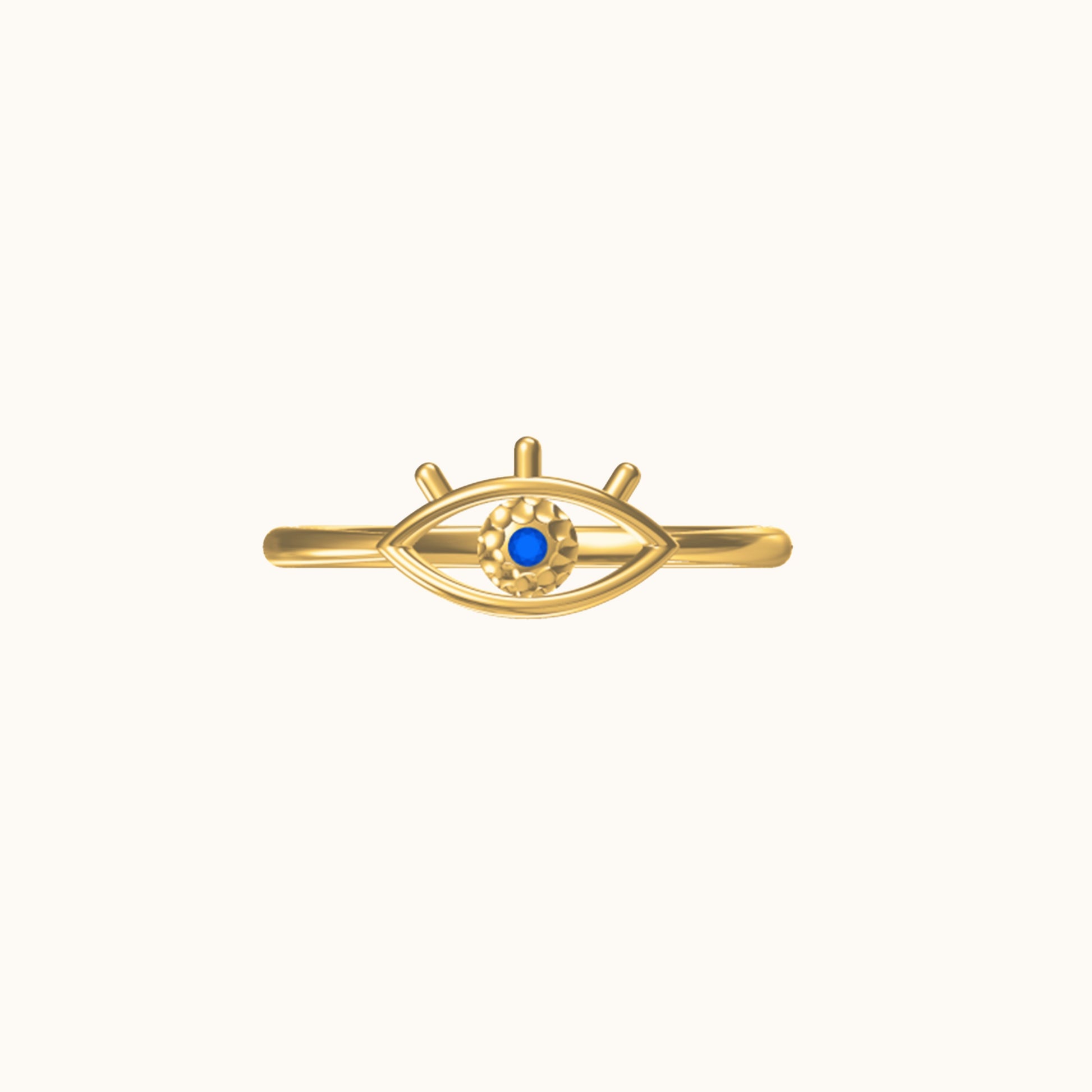Gold Slim Band Petite Blue Eye Protection Enlightened Evil Eye Ring by Doviana