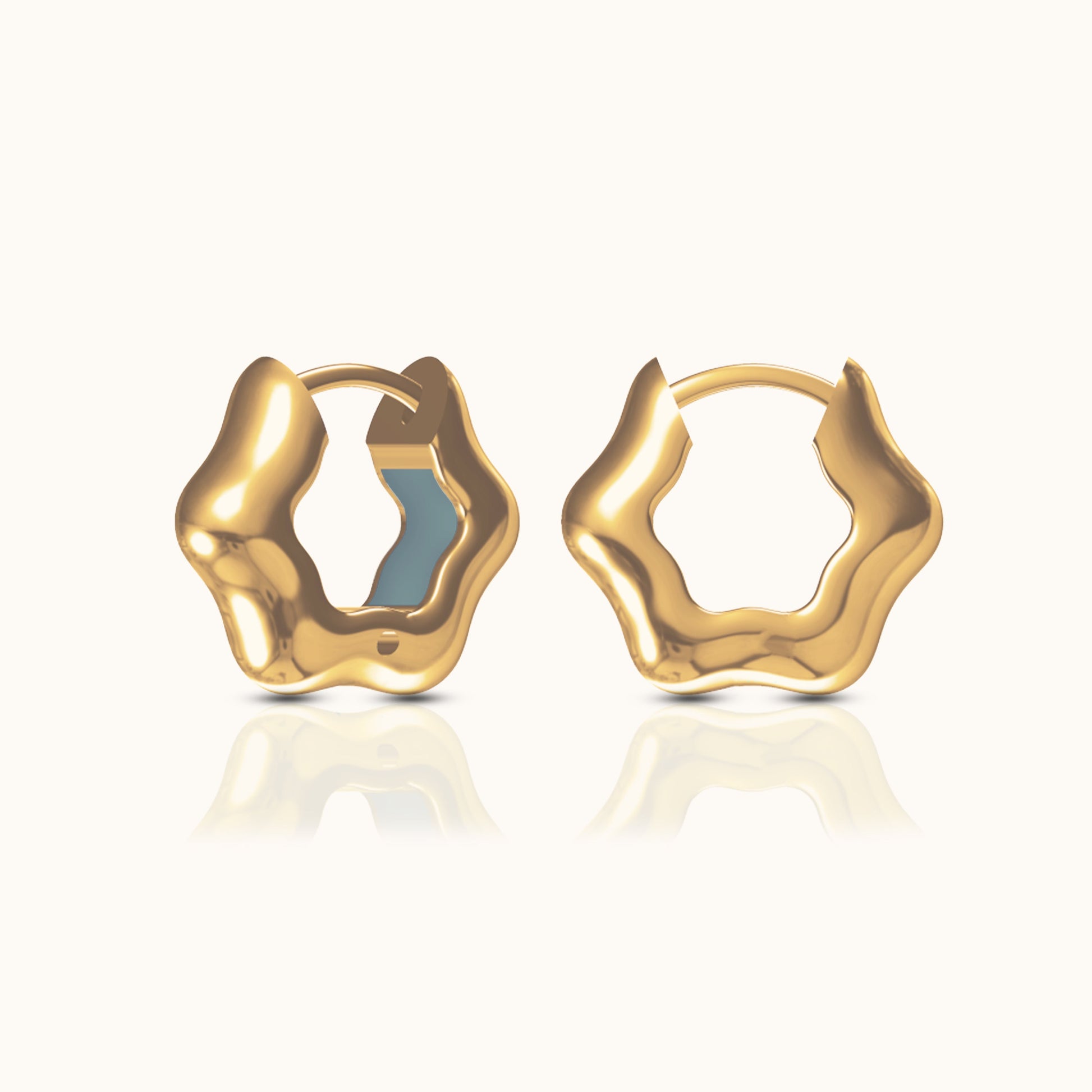 Floral Hexagon Gold Chubby Hoop Earrings Chunky Bold Style by Doviana