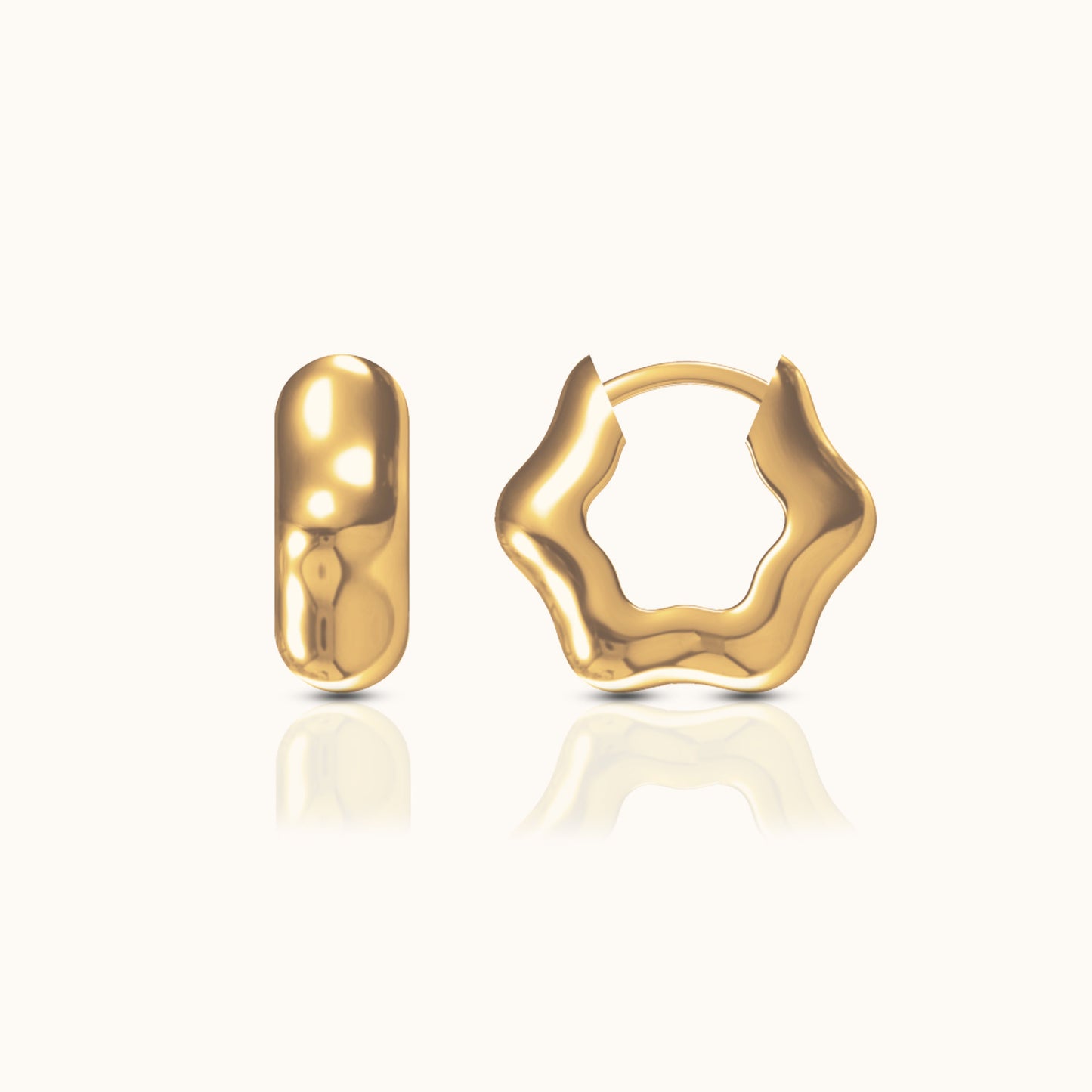 Floral Hexagon Gold Chubby Hoop Earrings Chunky Bold Style by Doviana