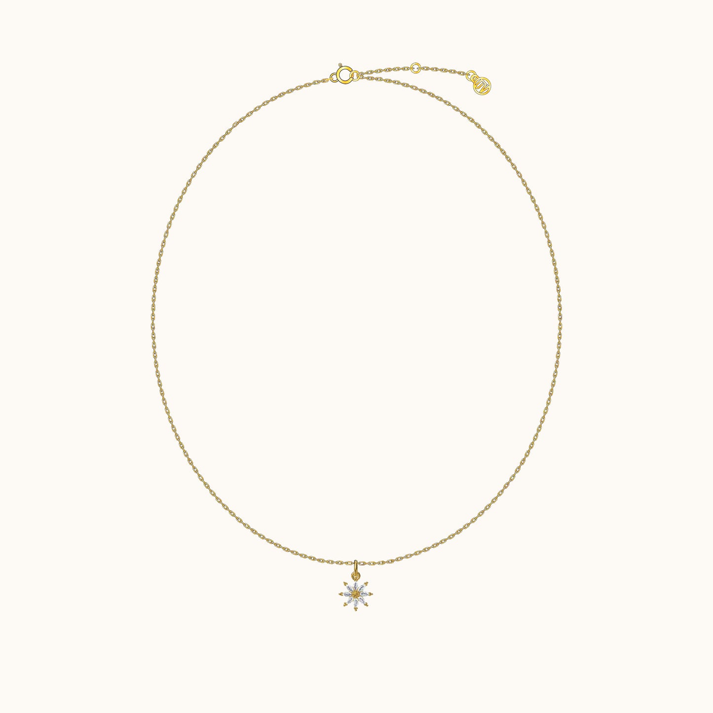 Petite CZ Flower Charm Dangle Gold Daisy Floral Pendant Necklace by Doviana