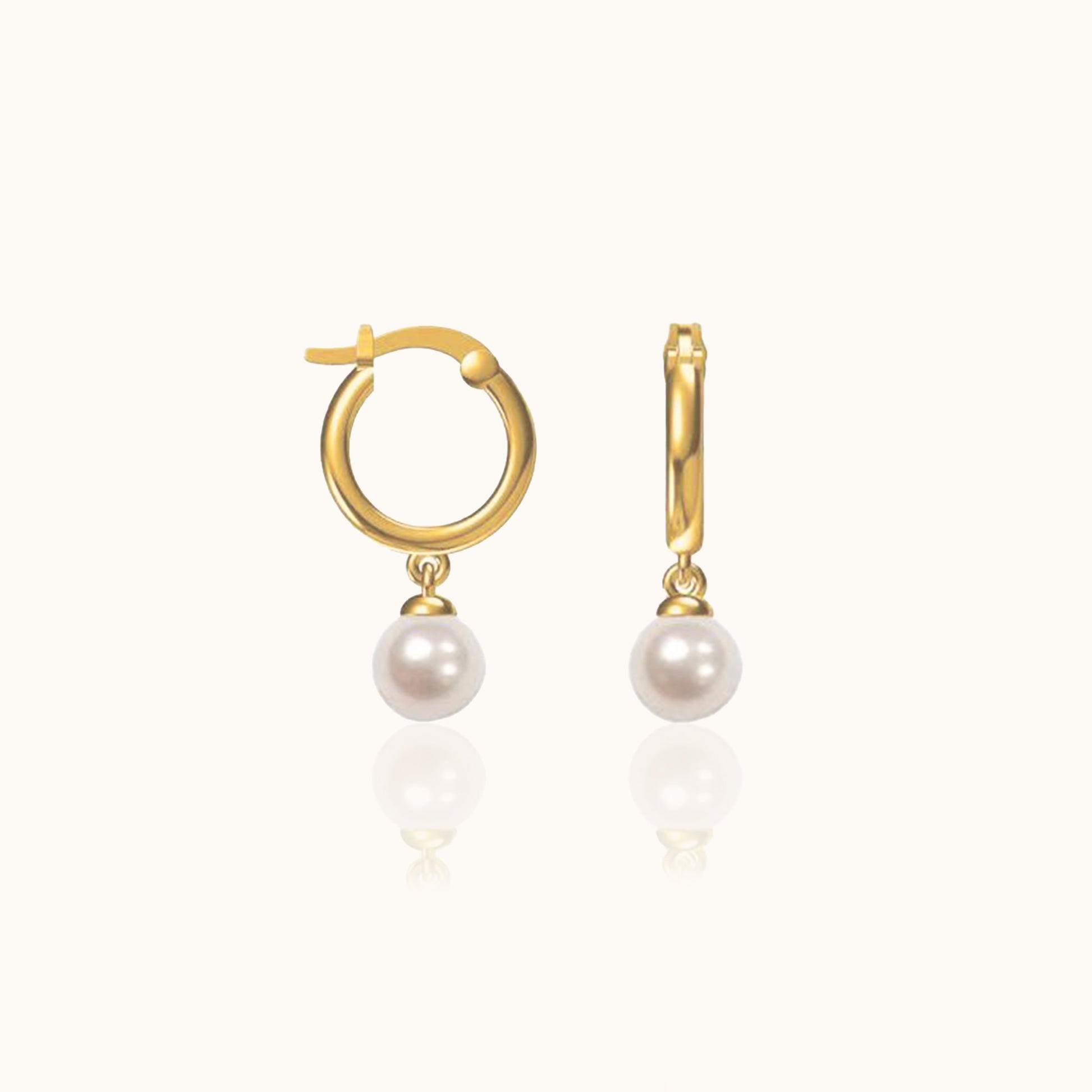 Dainty Gold Peal Dangle Freshwater Natural Pearl Drop Huggie Hoop Earrings by Doviana