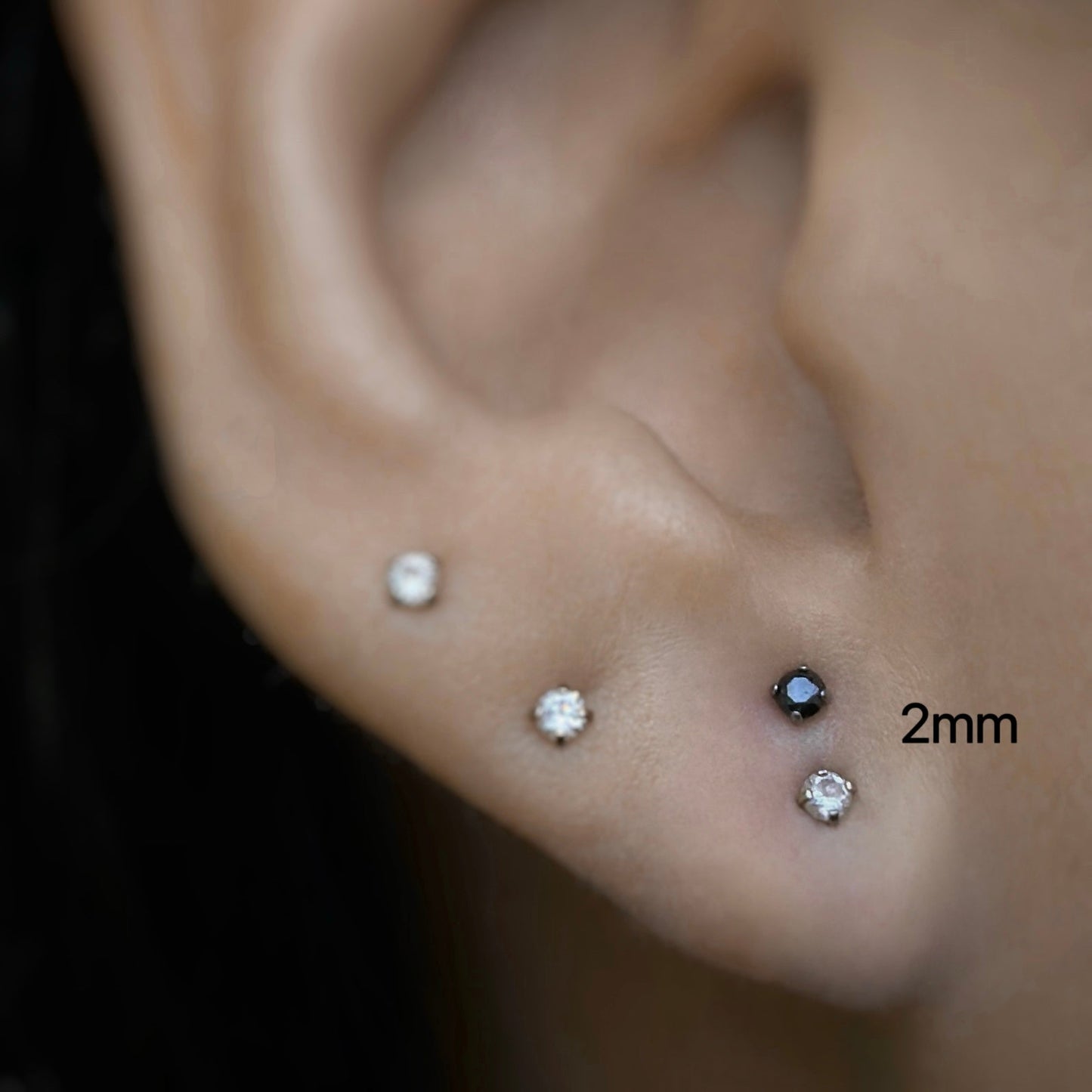 Classic 2mm CZ Threadless Labret Titanium Flat Back Earring