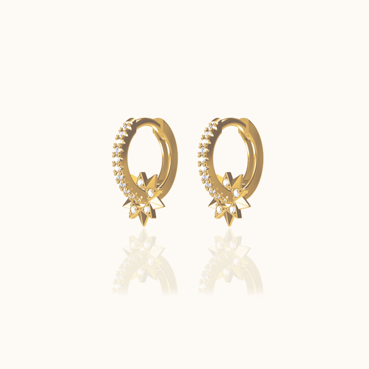 Tiny Charm Dangle Pave CZ Gold Detachable Gear Huggie Hoop Earrings by Doviana