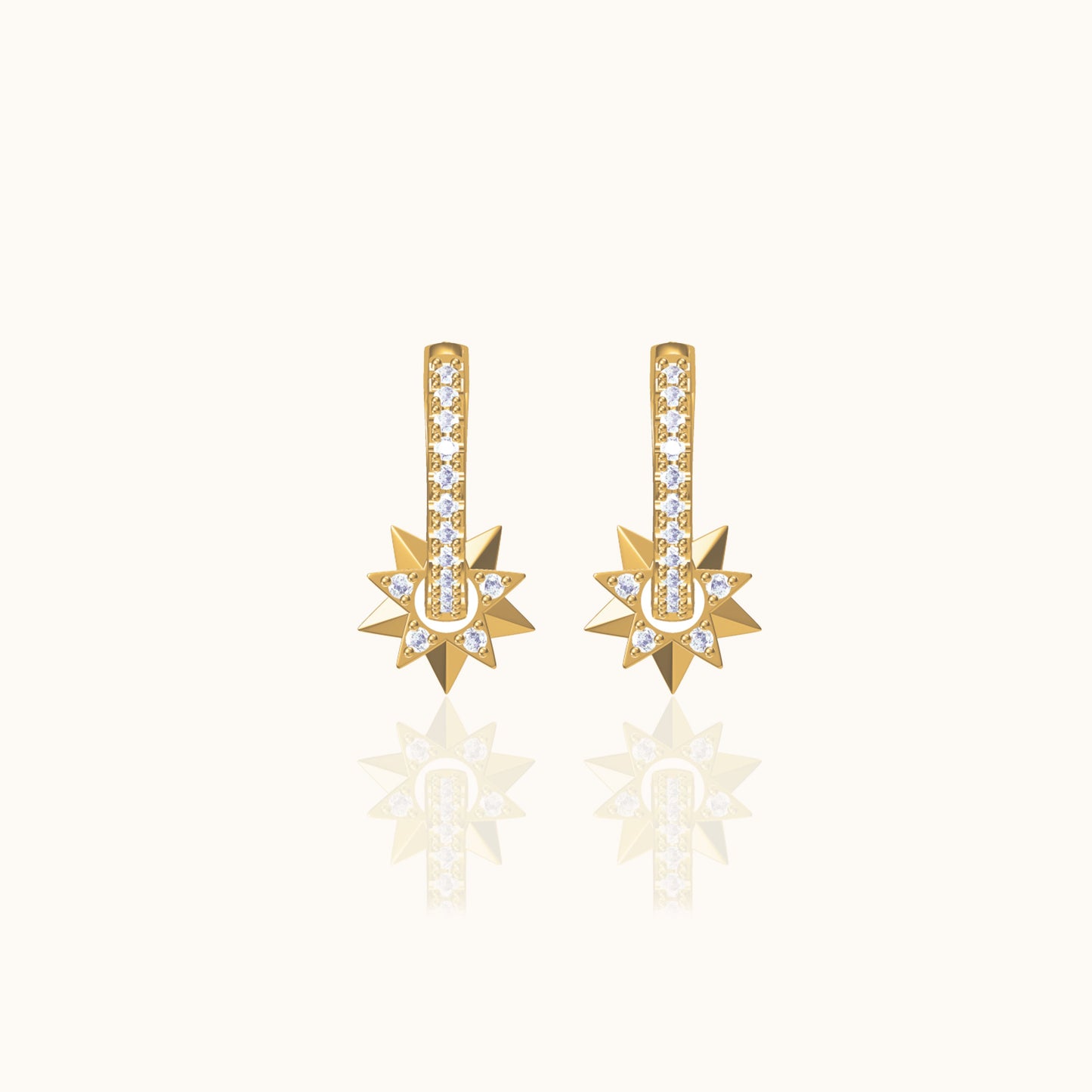 Tiny Charm Dangle Pave CZ Gold Detachable Gear Huggie Hoop Earrings by Doviana