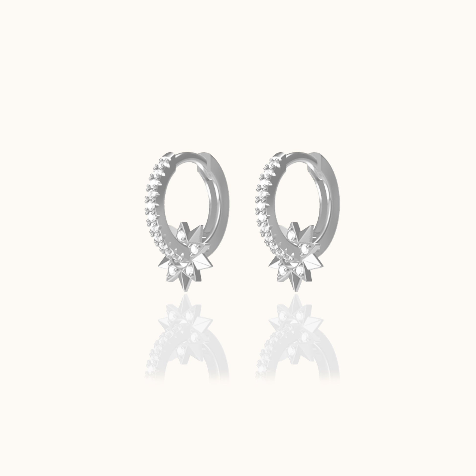 Tiny Charm Dangle Pave CZ 925 Sterling Silver Detachable Gear Huggie Hoop Earrings by Doviana