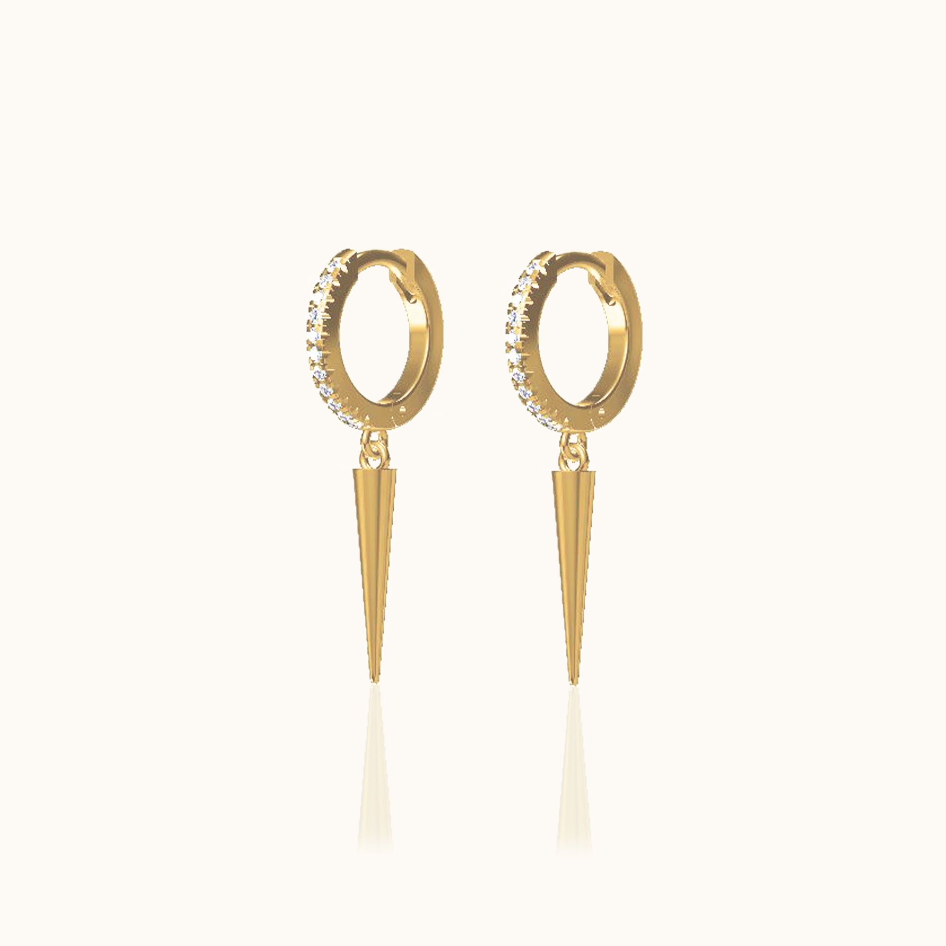 Diamond CZ Pave Spike Hoop Earrings Point Dangle Gold Huggie Hoops by Doviana
