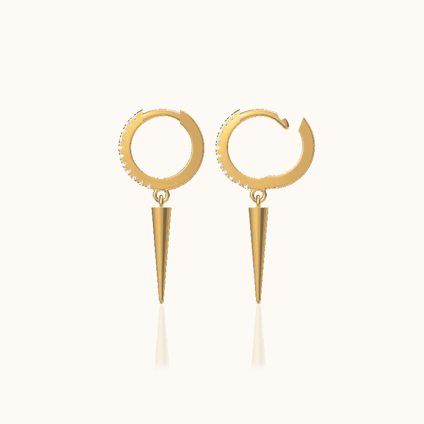 Diamond CZ Pave Spike Hoop Earrings Point Dangle Gold Huggie Hoops by Doviana