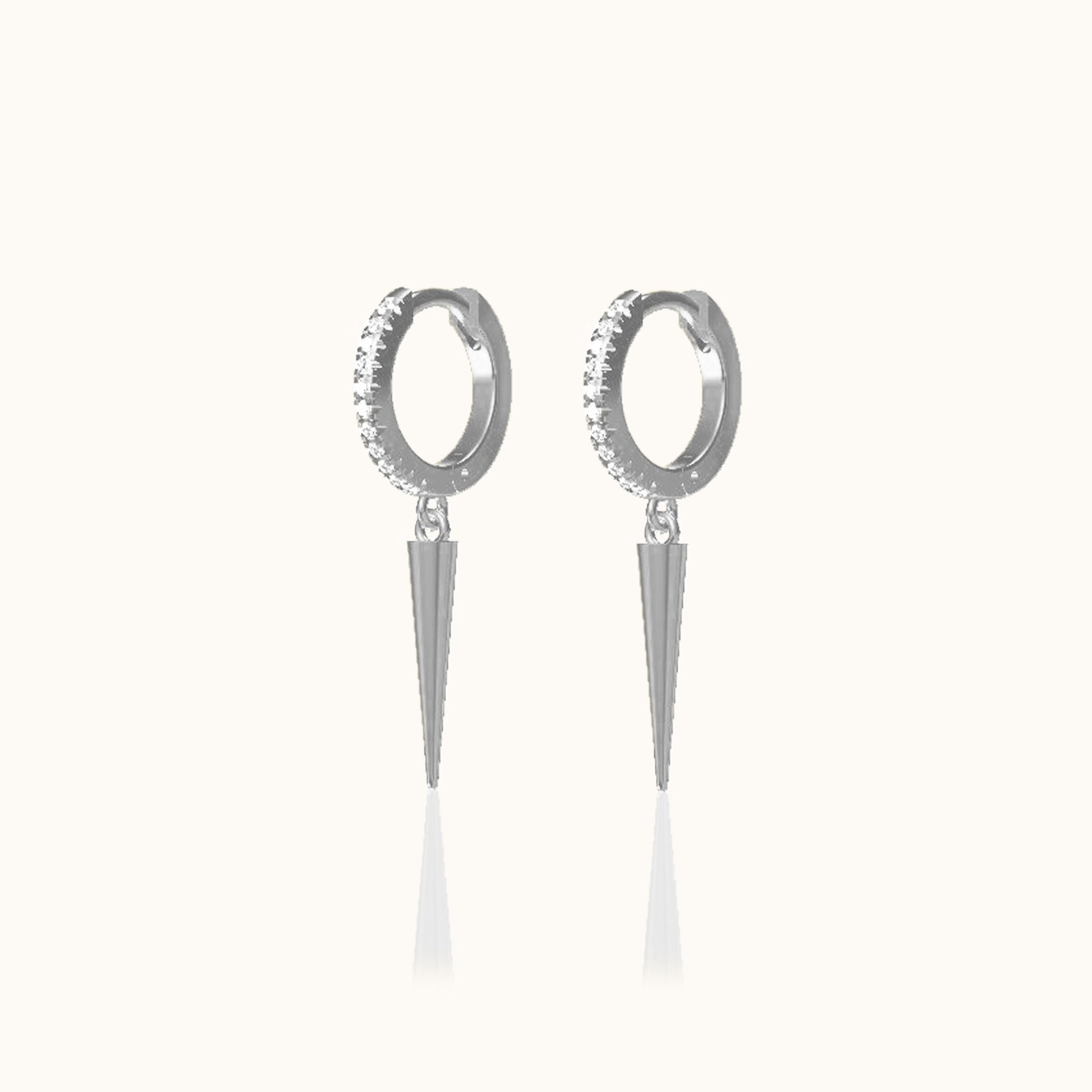 Diamond CZ Pave Spike Hoop Earrings Point Dangle 925 Sterling Silver Huggie Hoops by Doviana