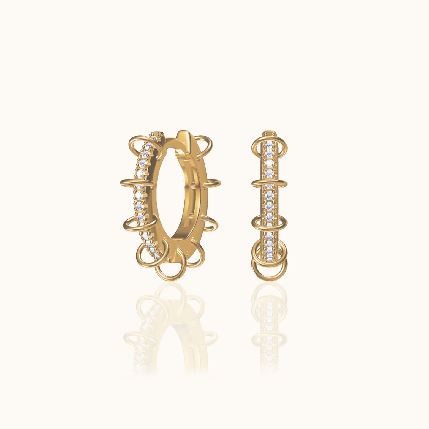 Gothic CZ Chain Hoop Earrings Mini Circle Gold Huggie Hoops by Doviana