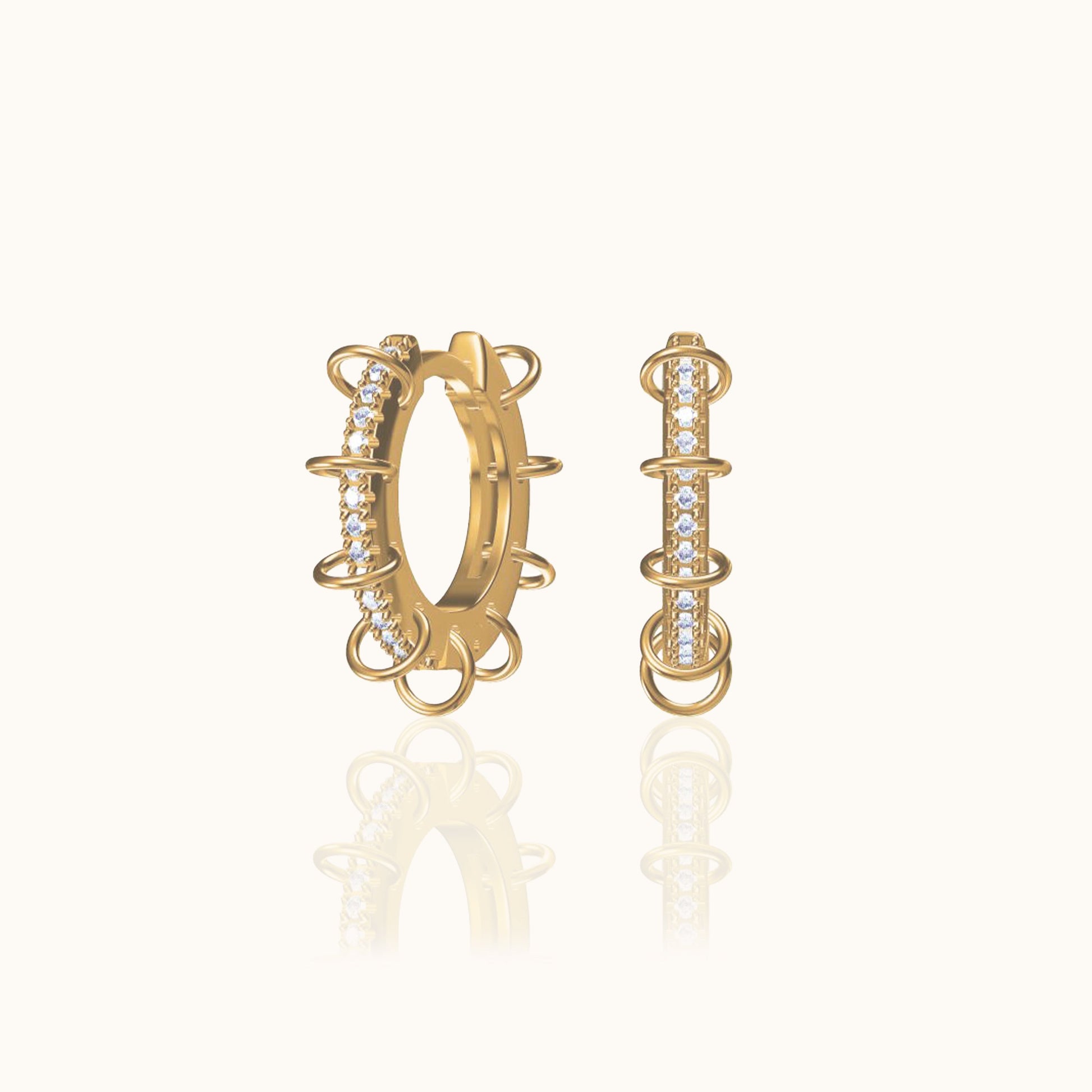 Gothic CZ Chain Hoop Earrings Mini Circle Gold Huggie Hoops by Doviana