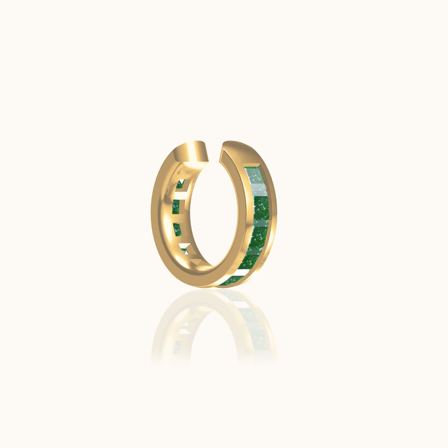 Green CZ Embellished Ear Cuff Secure Gold Cartilage Fake Piercing Not Fall off by Doviana