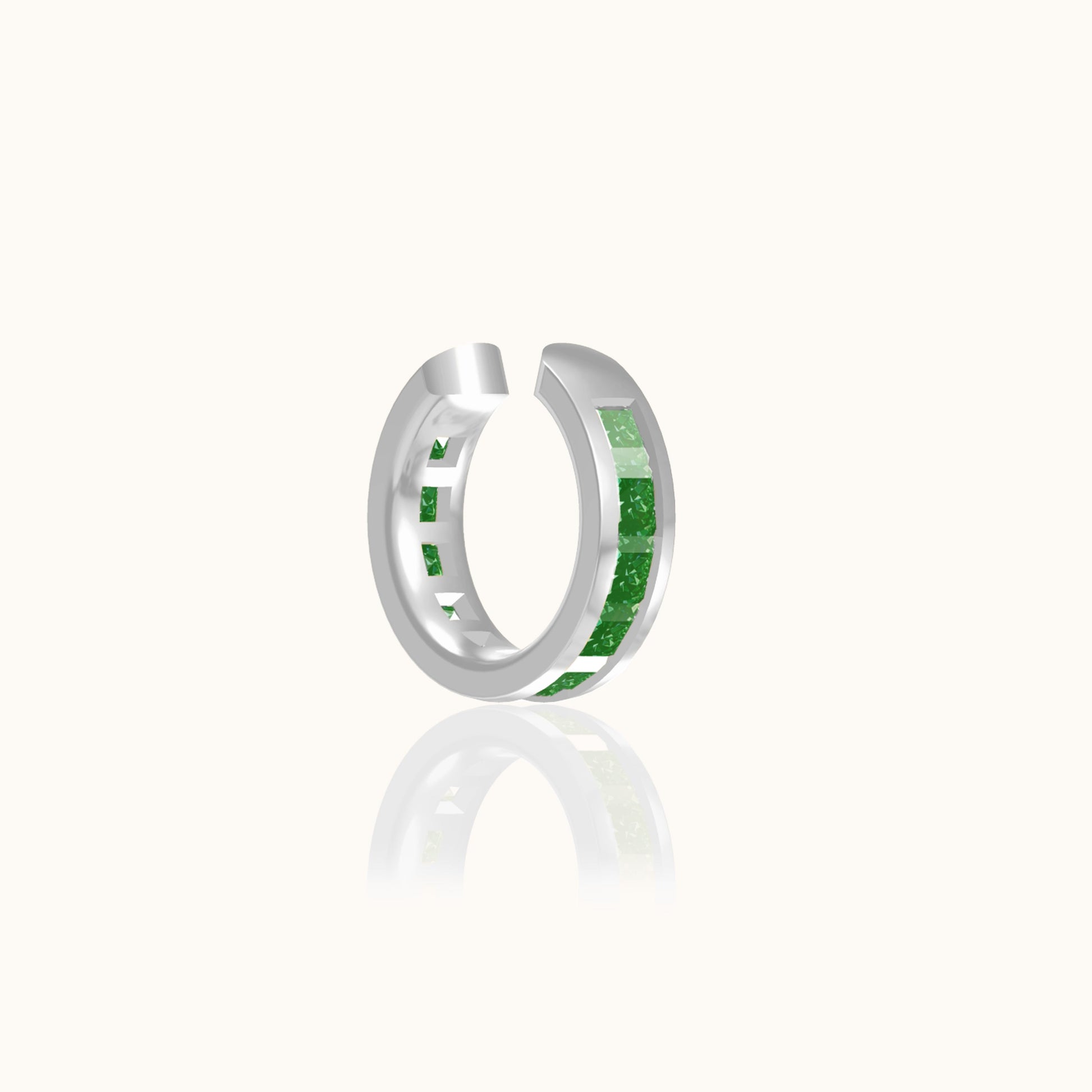Green CZ Embellished Ear Cuff Secure 925 Sterling Silver Cartilage Fake Piercing Not Fall off by Doviana