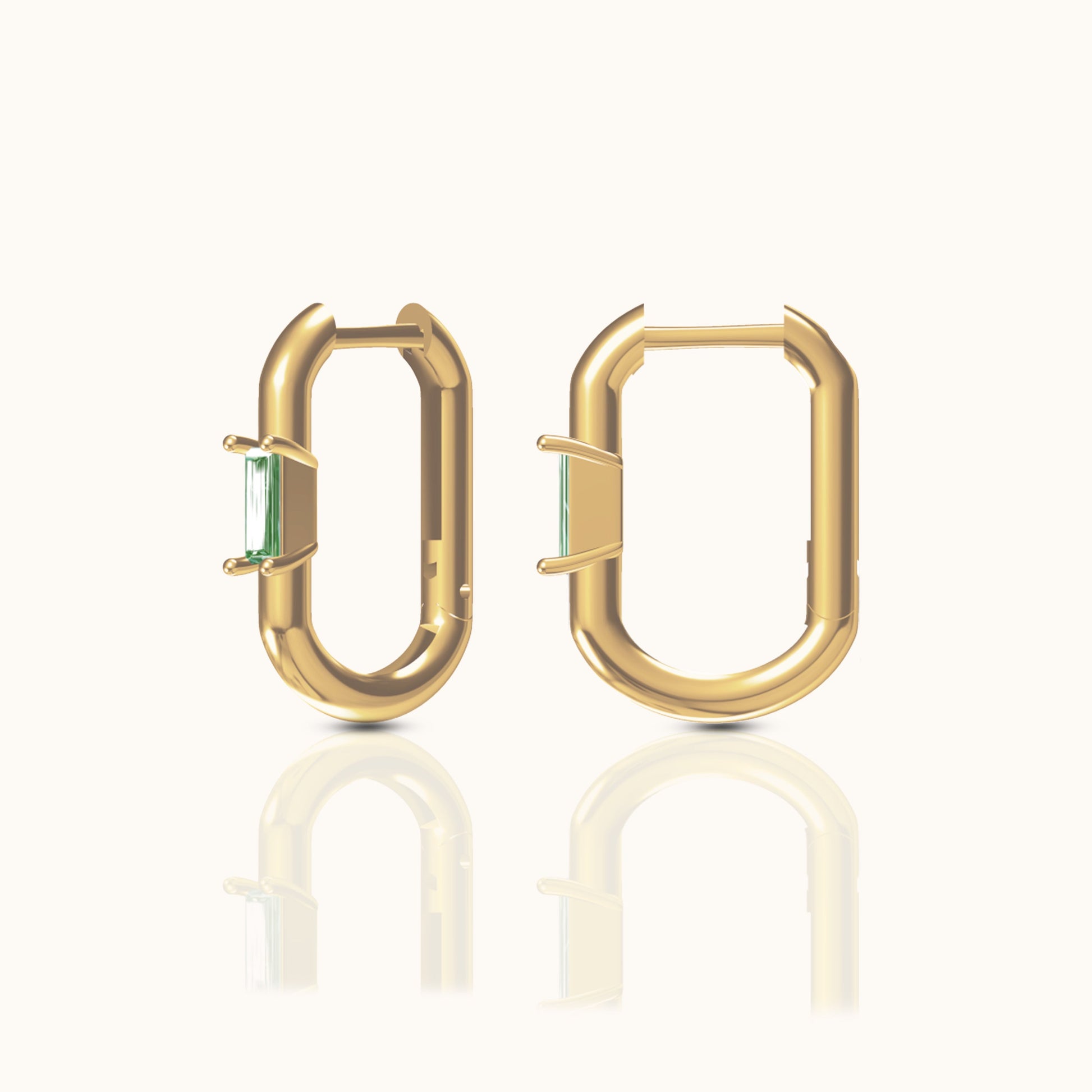 Gold Paper Link U-Pave Green CZ Rectangle Square U Shape Oval Hoop Earrings by Doviana