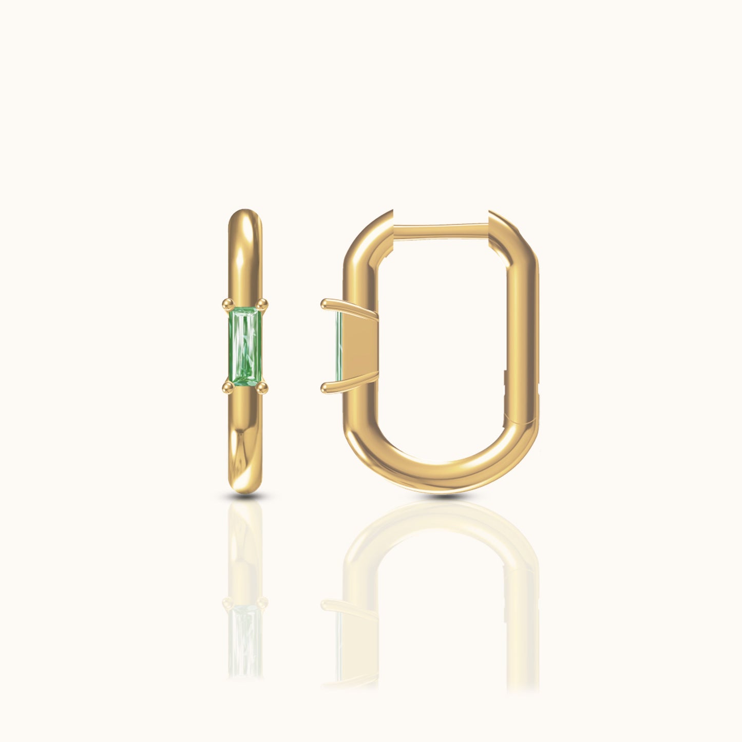 Gold Paper Link U-Pave Green CZ Rectangle Square U Shape Oval Hoop Earrings by Doviana