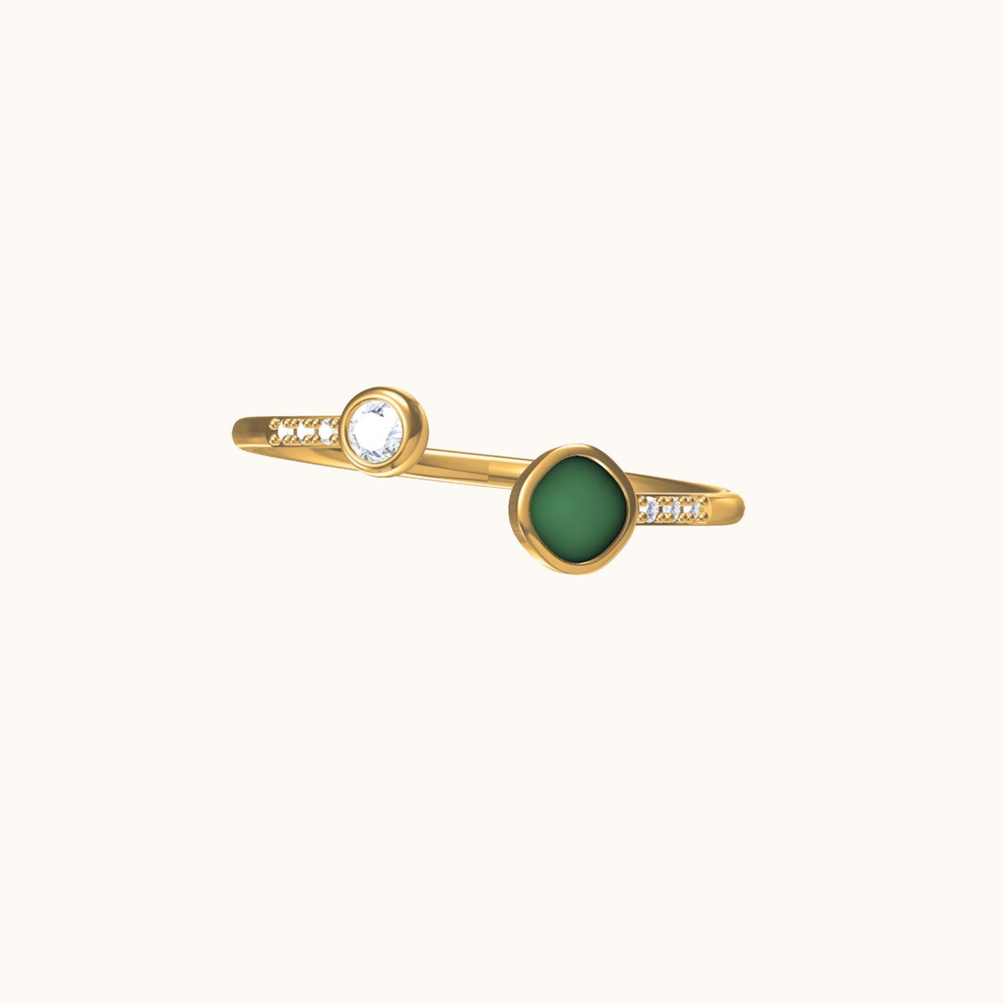 Gold Band Round Natural Green Jade Adjustable Genuine Jade Overlap Ring 