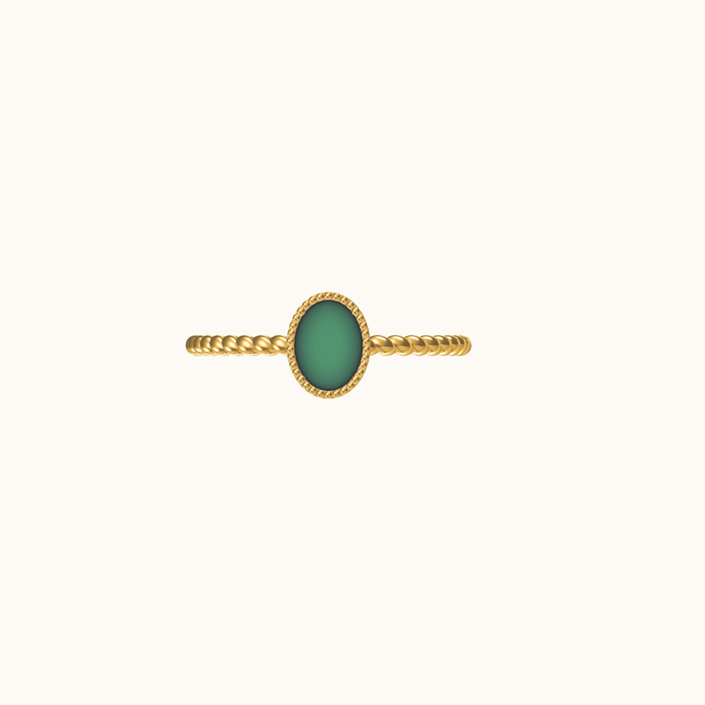 Gold Twisted Rope Band Round Natural Green Jade Genuine Jade Solitaire Ring by Doviana