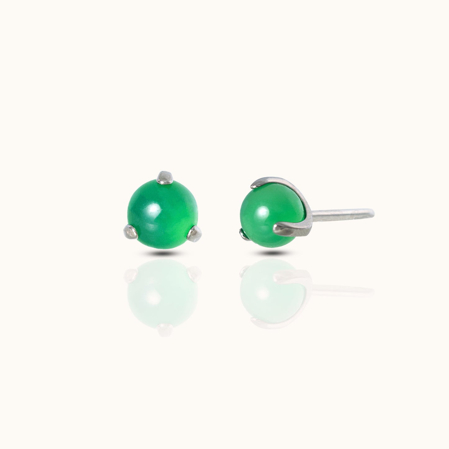 Green Jade Threadless Labret Titanium Flat Back Nap Earring Push Back by Doviana