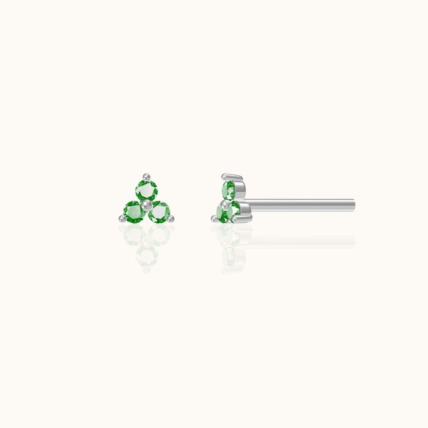 Green CZ Trefoil Stud Earrings 925 Sterling Silver Triple Emerald Cubic Zirconia Cartilage Tragus by Doviana