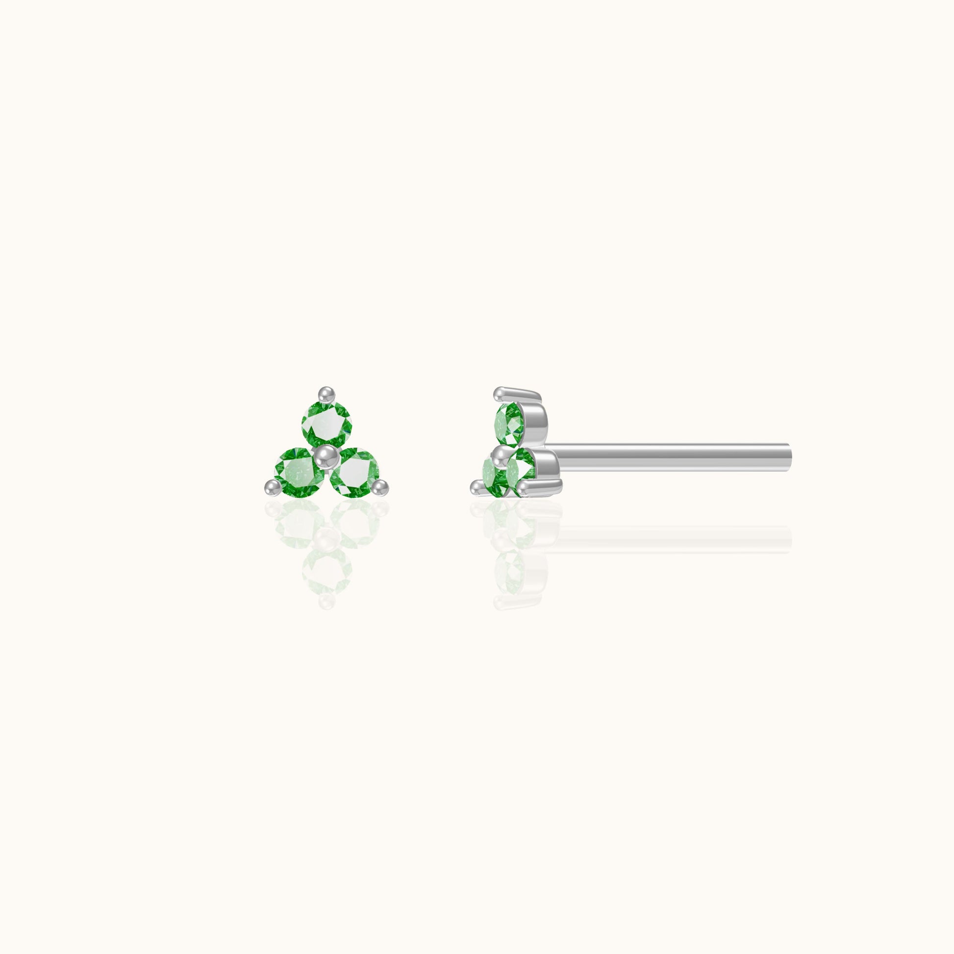 Green CZ Trefoil Stud Earrings 925 Sterling Silver Triple Emerald Cubic Zirconia Cartilage Tragus by Doviana